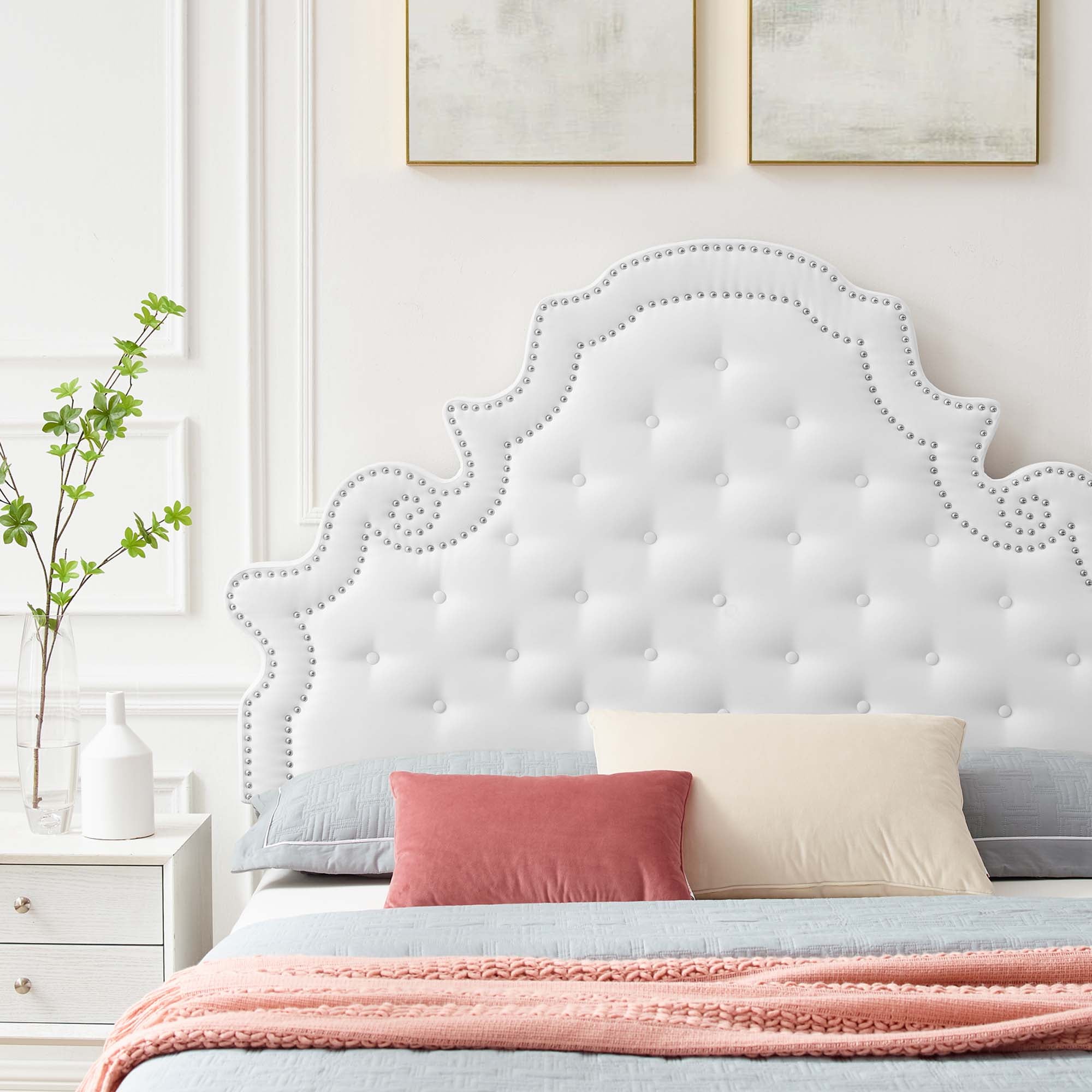 Gwyneth Tufted Performance Velvet Platform Bed With Gold Metal Legs