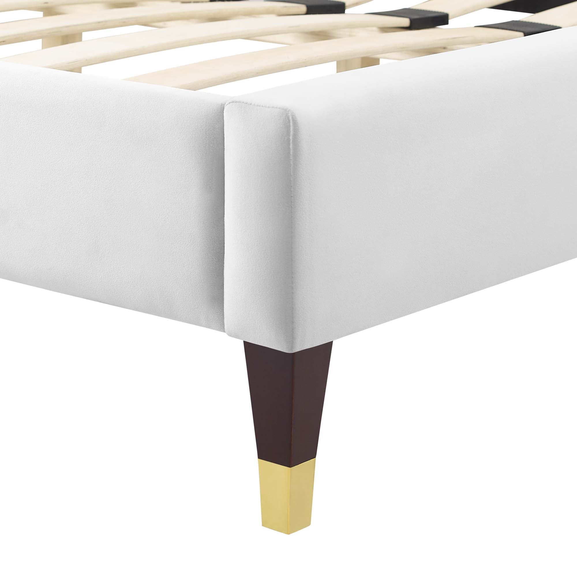 Gwyneth Tufted Performance Velvet Platform Bed With Wood and Gold Legs