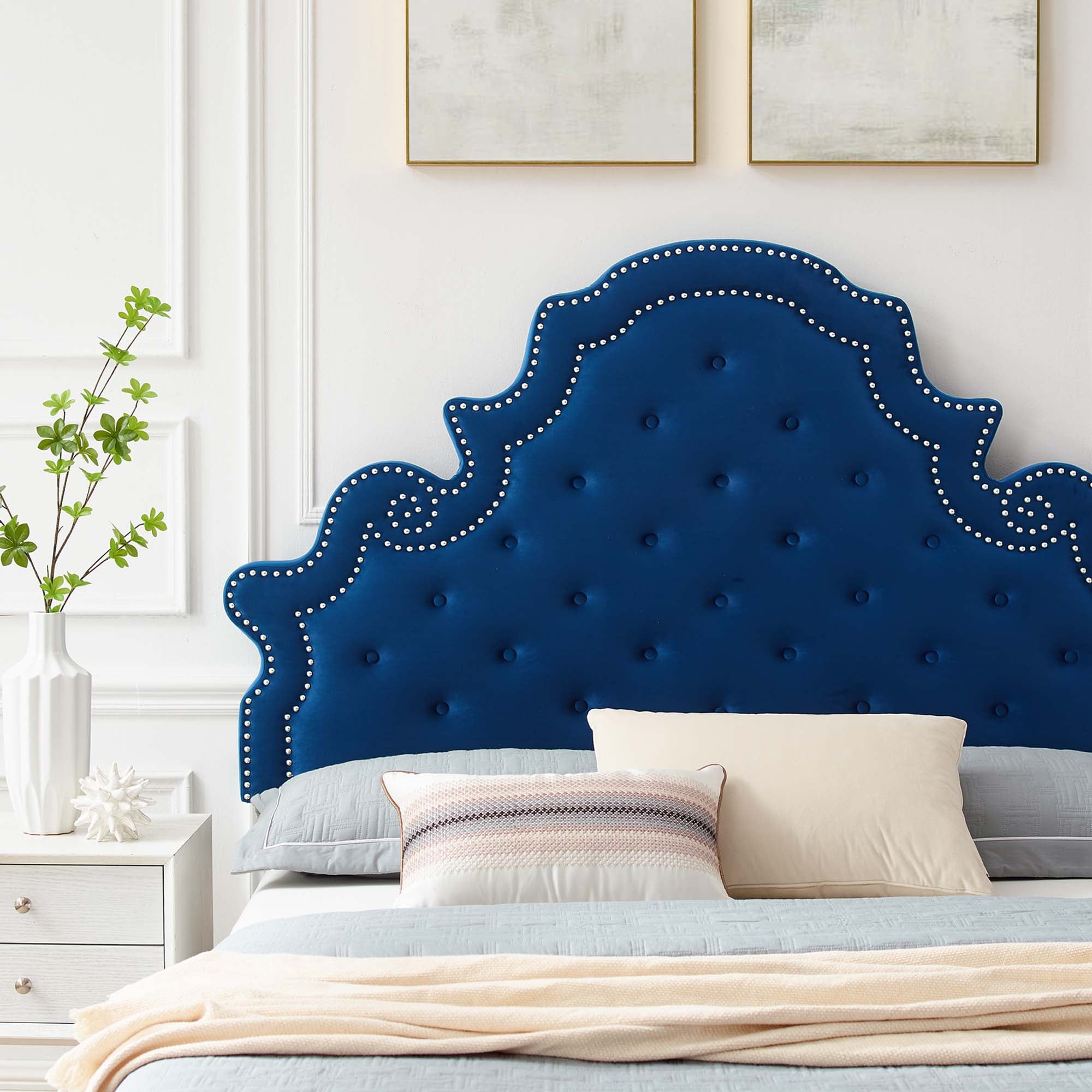 Gwyneth Tufted Performance Velvet Platform Bed With Gold Metal Legs