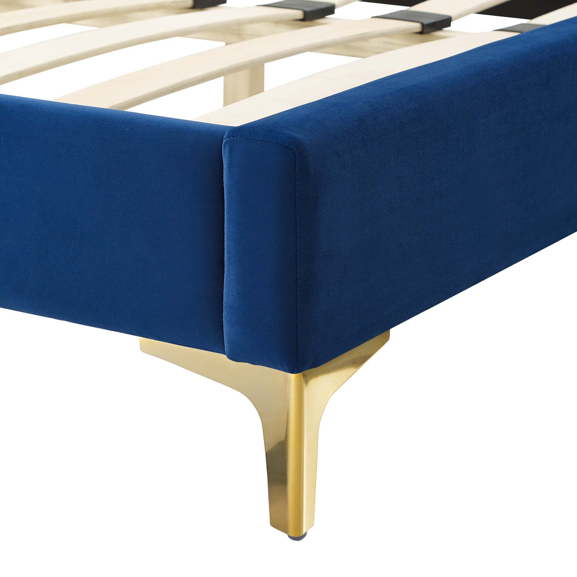 Gwyneth Tufted Performance Velvet Platform Bed With Gold Metal Legs