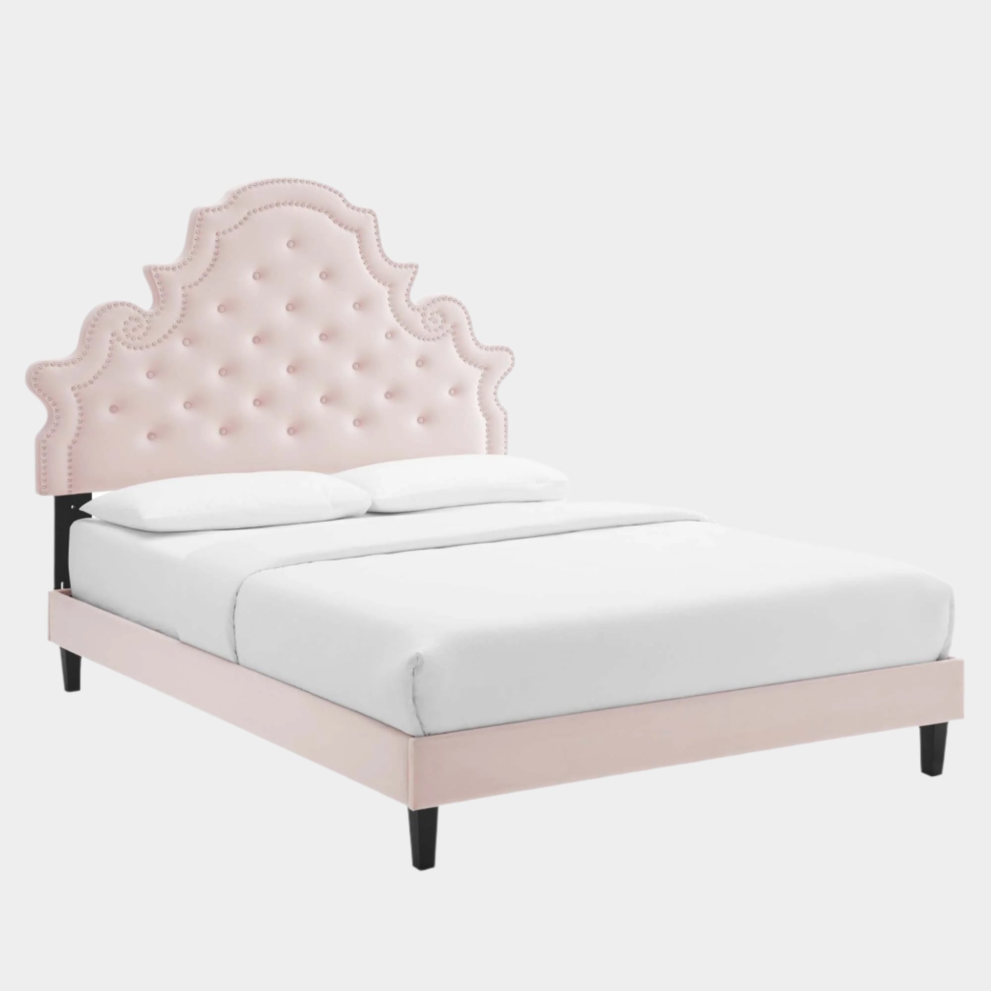 Gwyneth Tufted Performance Velvet Platform Bed With Black Wood Legs