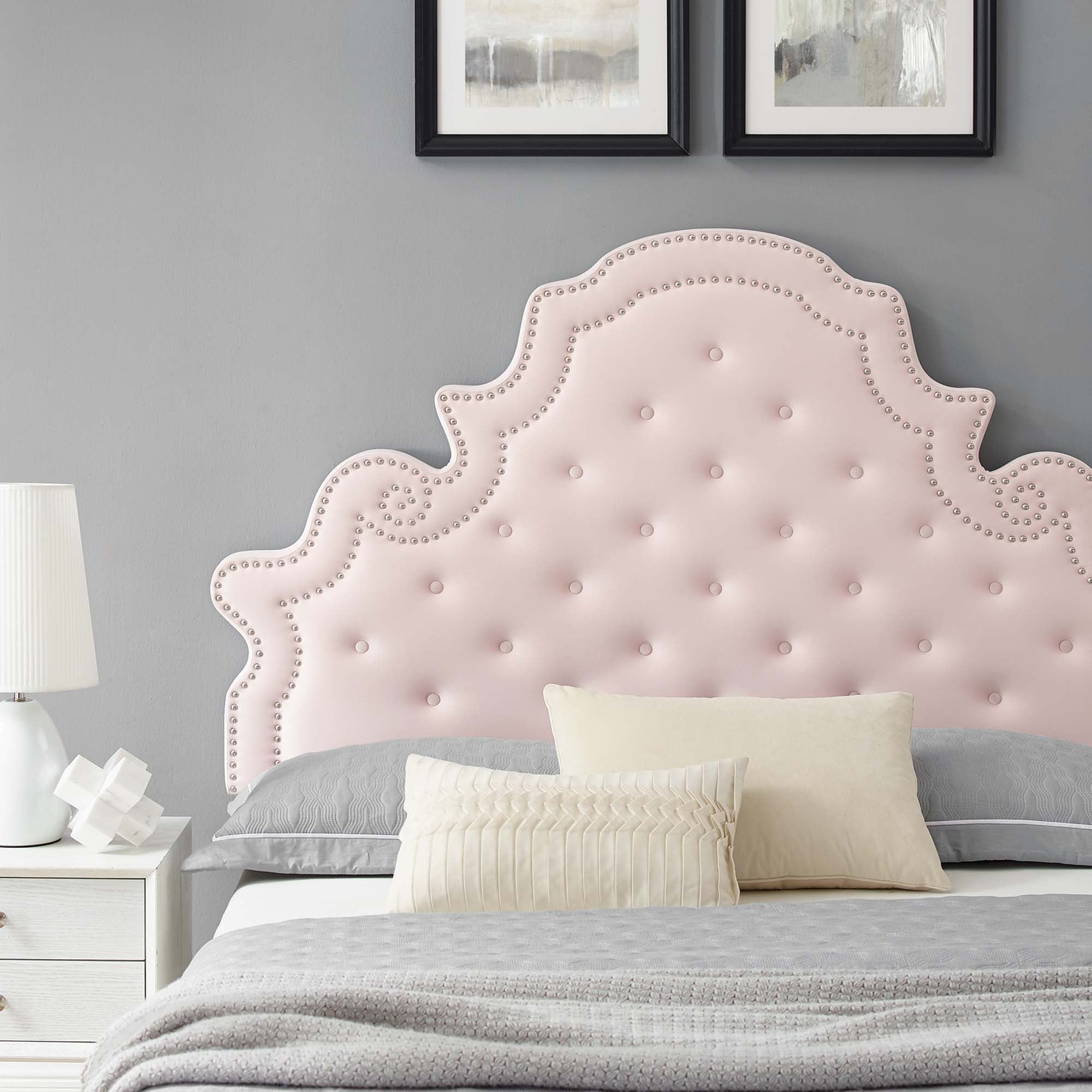 Gwyneth Tufted Performance Velvet Platform Bed With Black Wood Legs