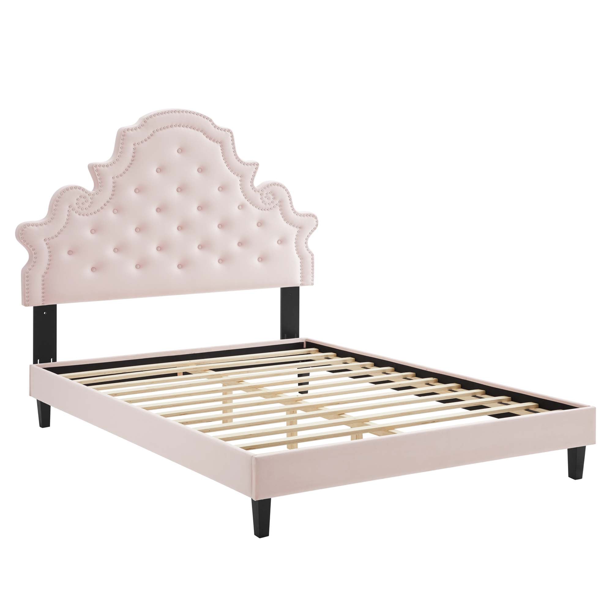 Gwyneth Tufted Performance Velvet Platform Bed With Black Wood Legs