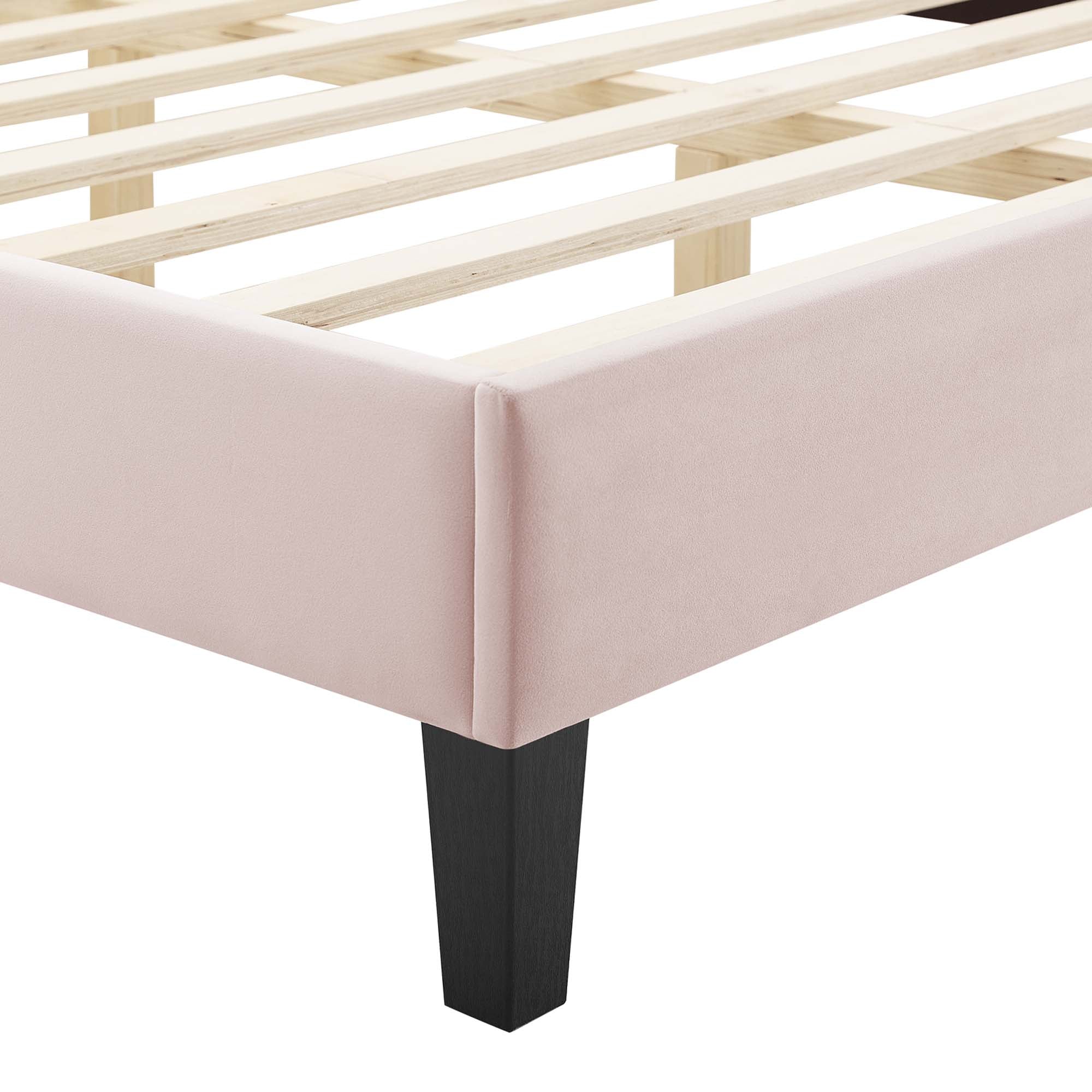 Gwyneth Tufted Performance Velvet Platform Bed With Black Wood Legs