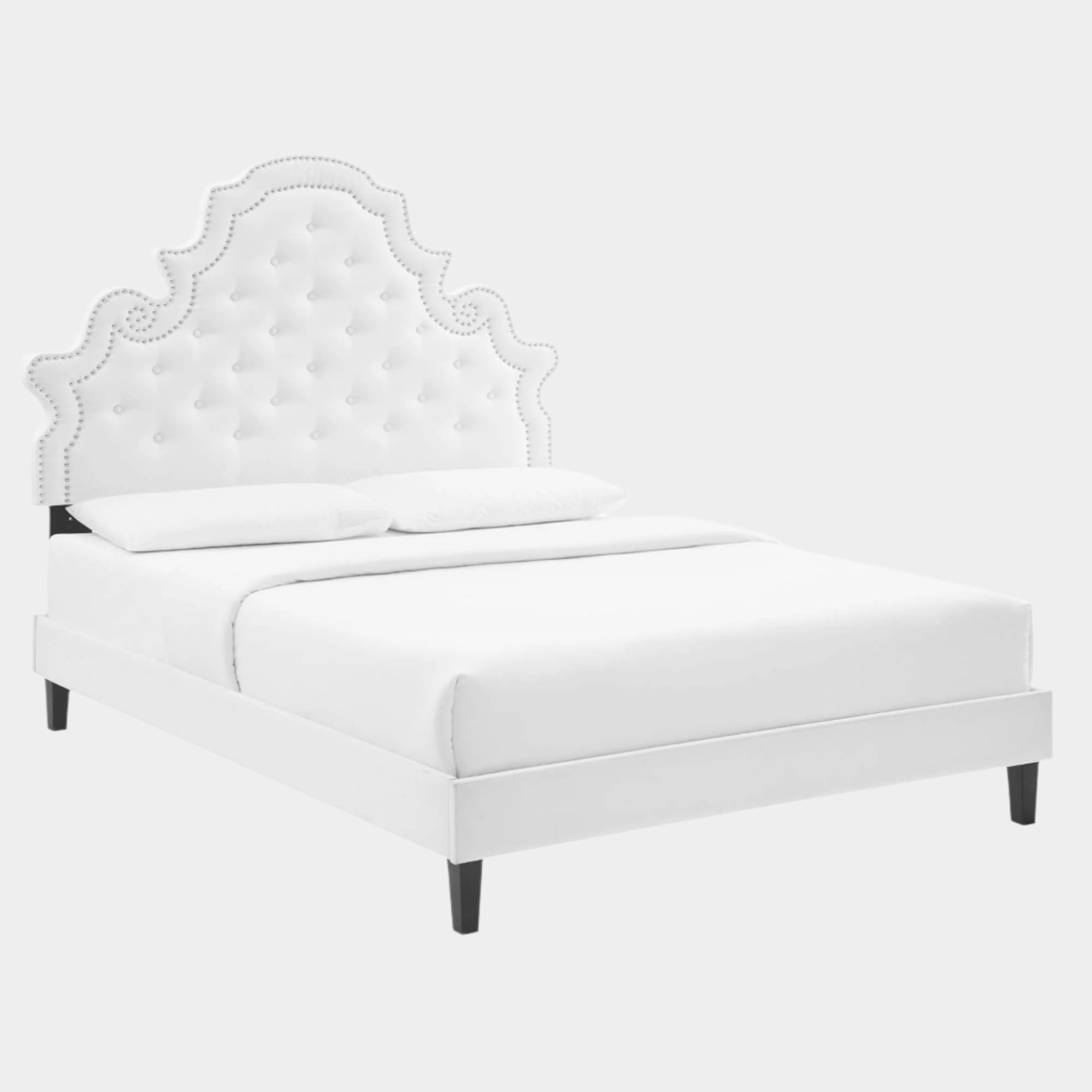 Gwyneth Tufted Performance Velvet Platform Bed With Black Wood Legs