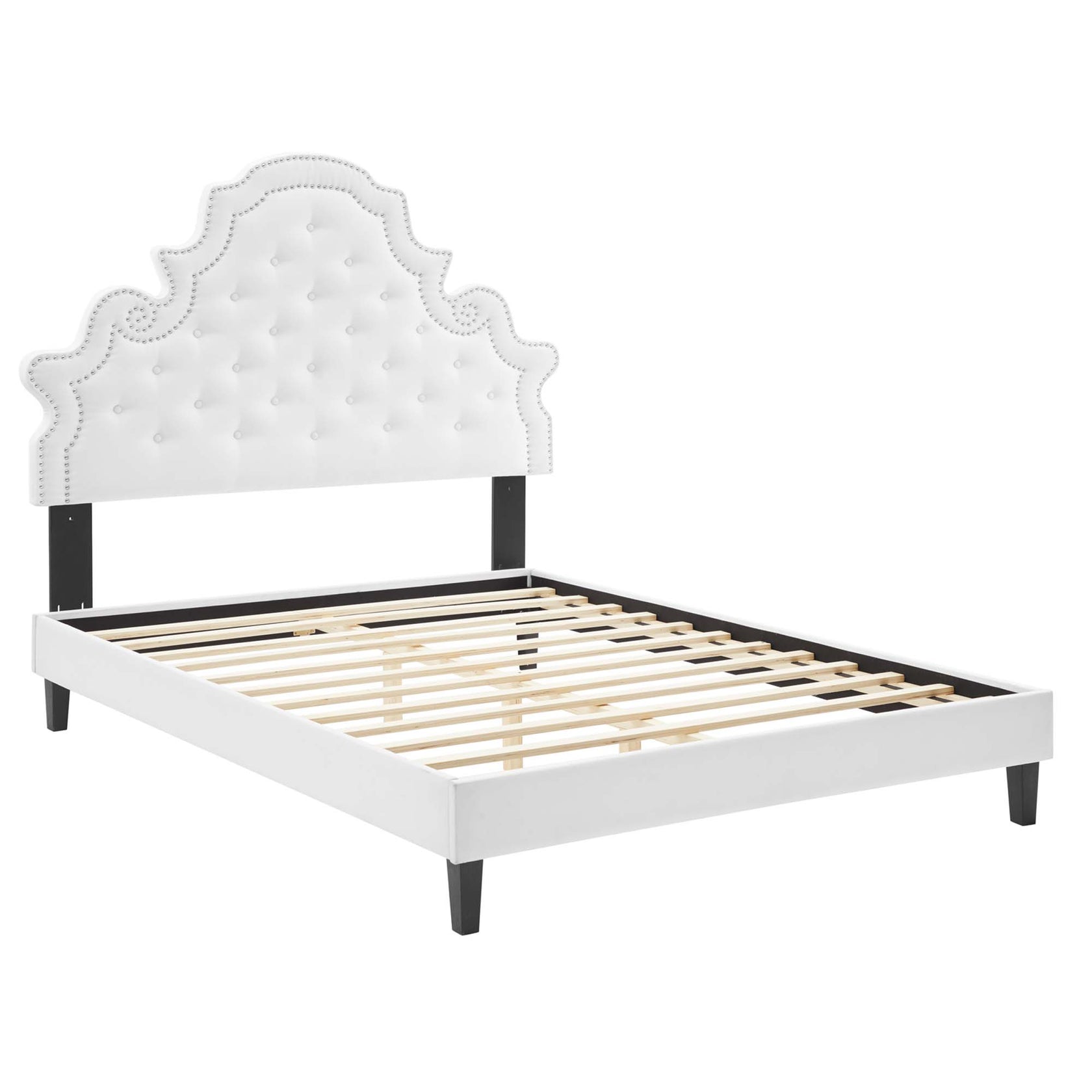 Gwyneth Tufted Performance Velvet Platform Bed With Black Wood Legs