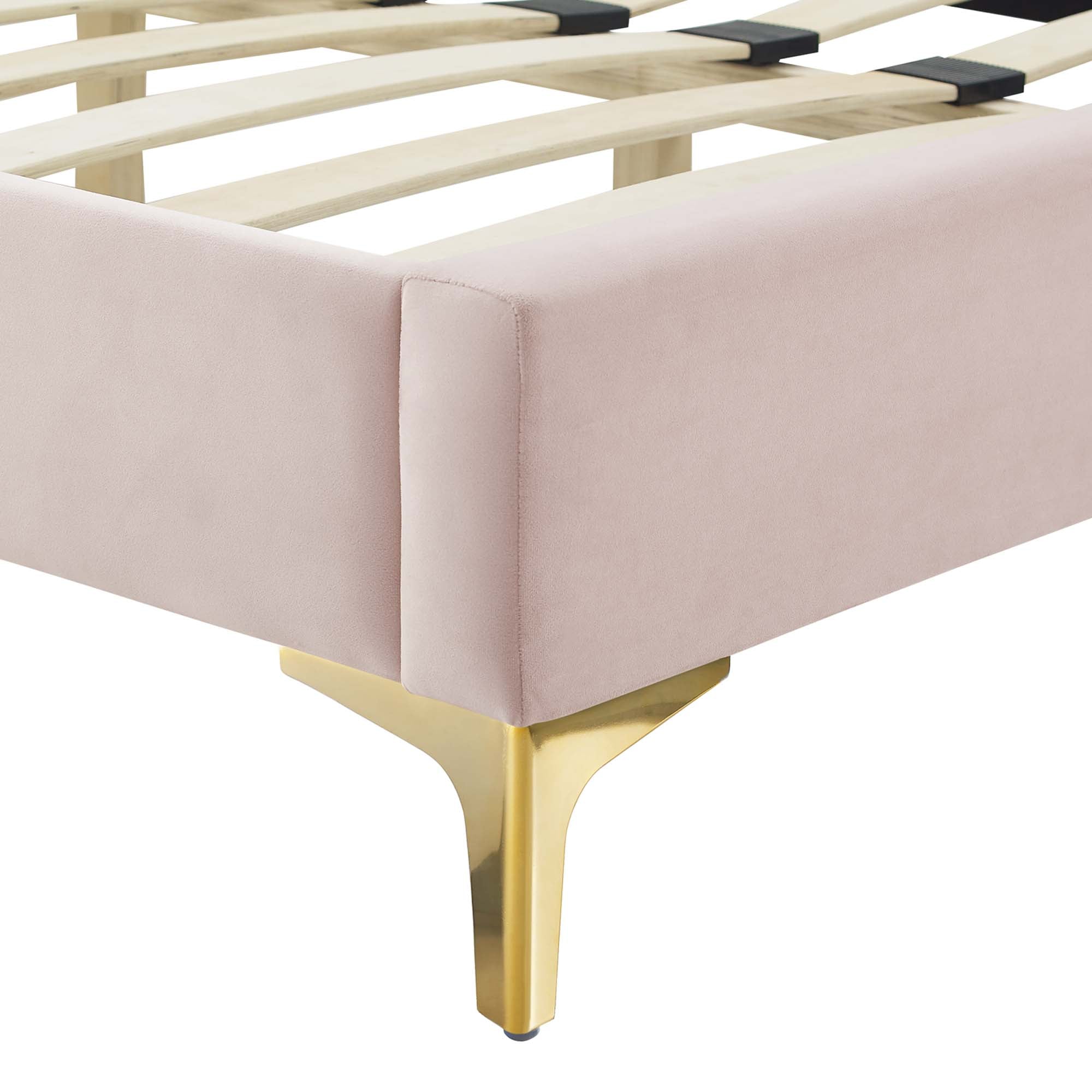 Gwyneth Tufted Performance Velvet Platform Bed With Gold Metal Legs
