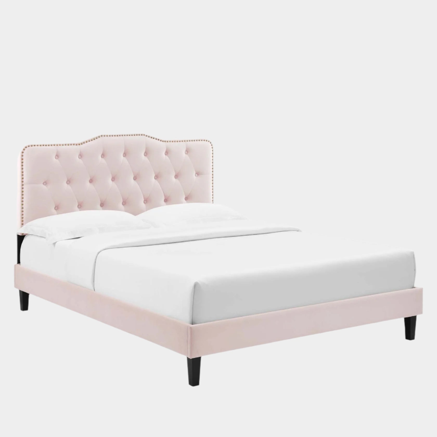 Amber Performance Velvet Platform Bed With Black Wood Legs