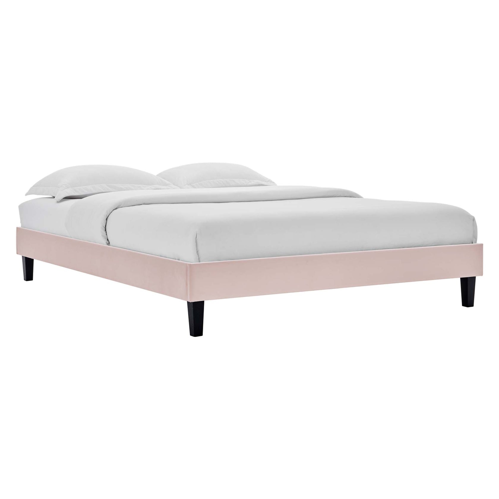 Amber Performance Velvet Platform Bed With Black Wood Legs