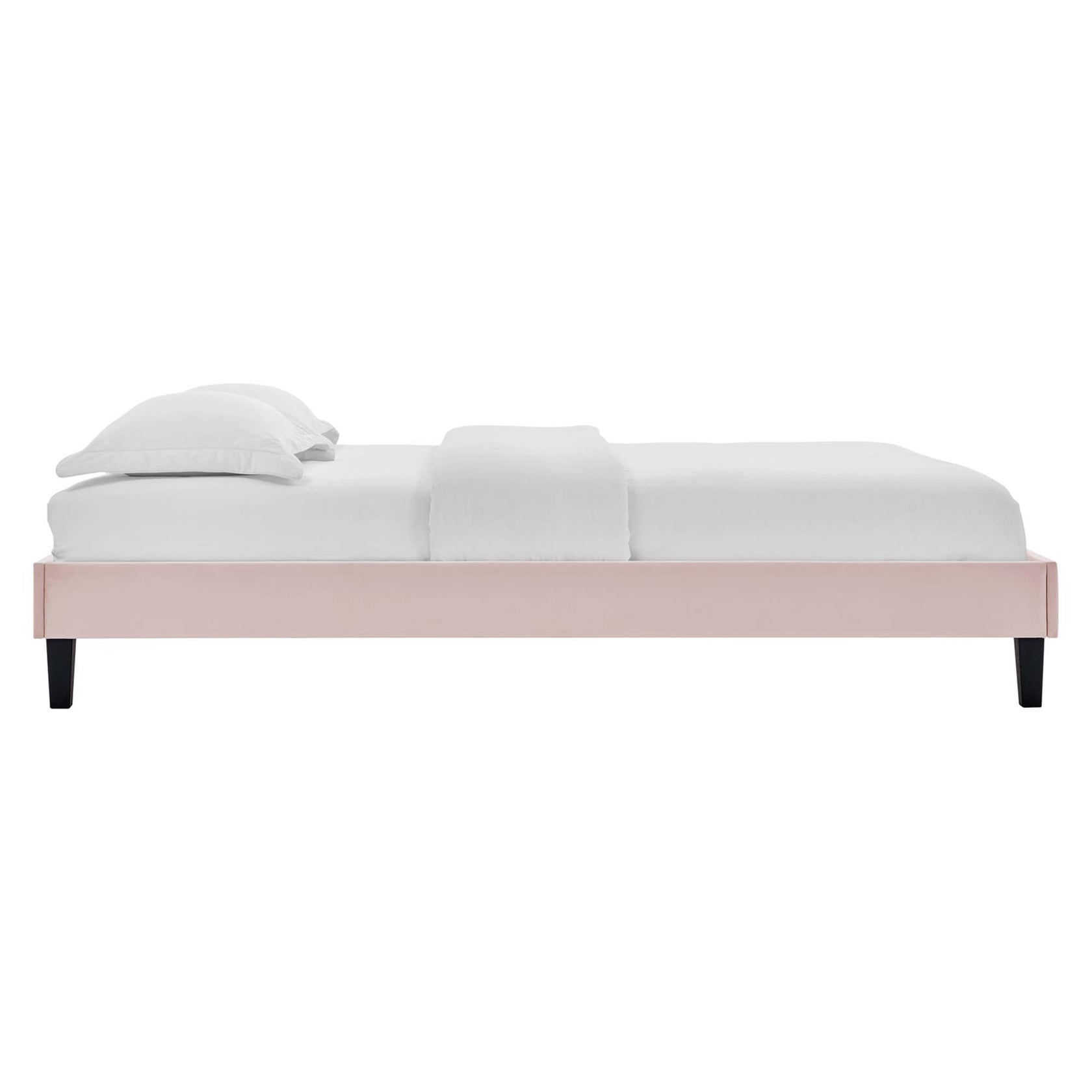 Amber Performance Velvet Platform Bed With Black Wood Legs