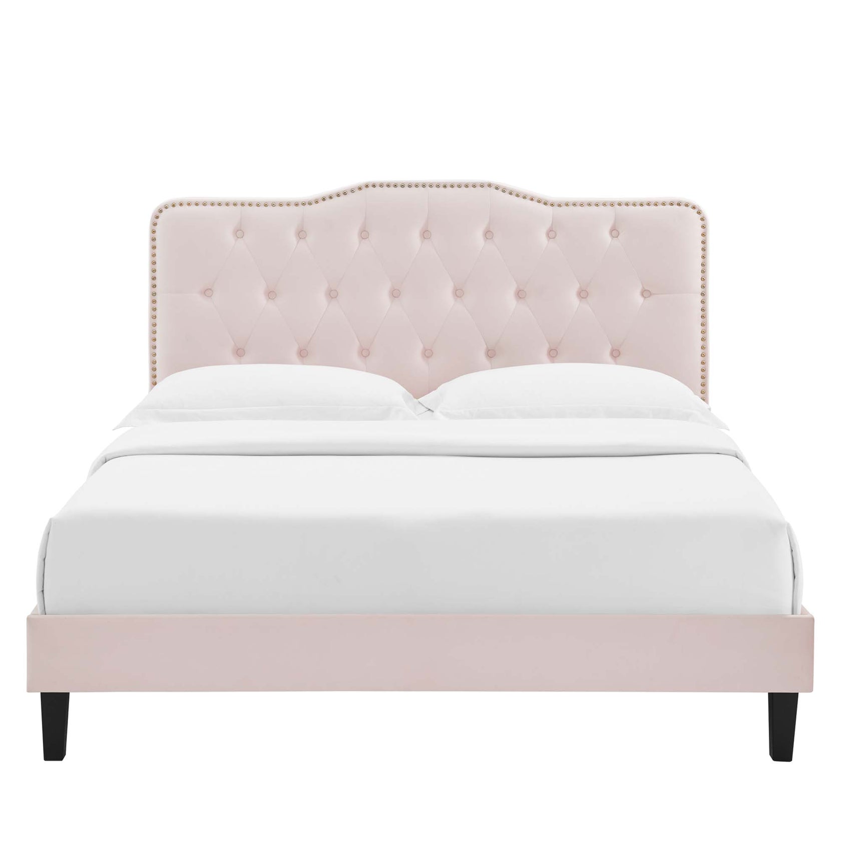 Amber Performance Velvet Platform Bed With Black Wood Legs