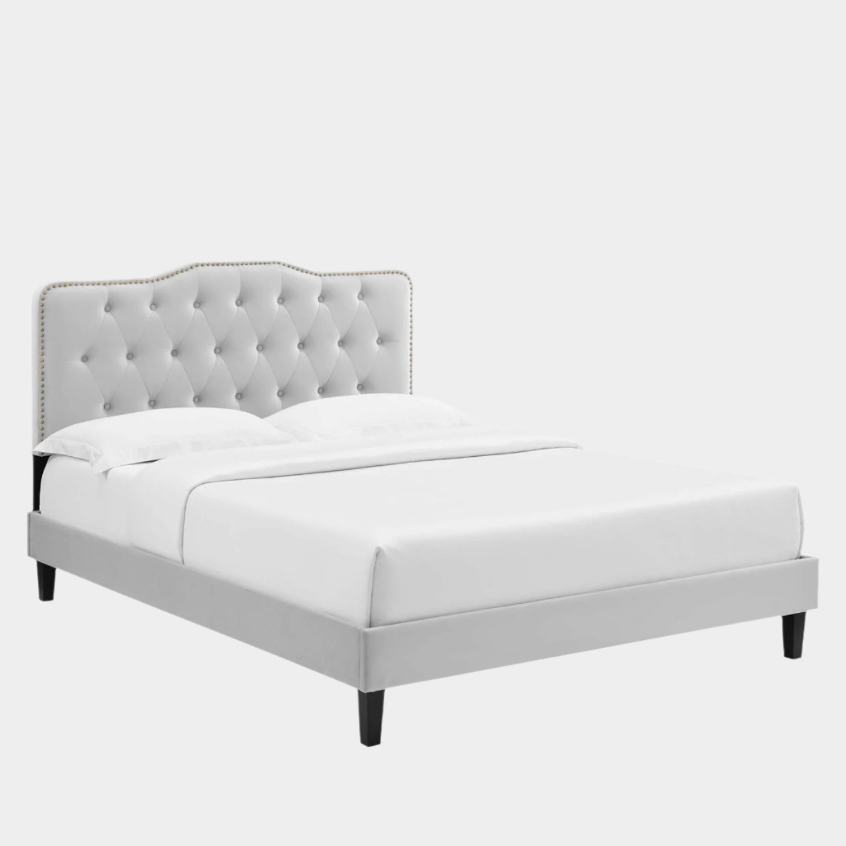 Amber Performance Velvet Platform Bed With Black Wood Legs
