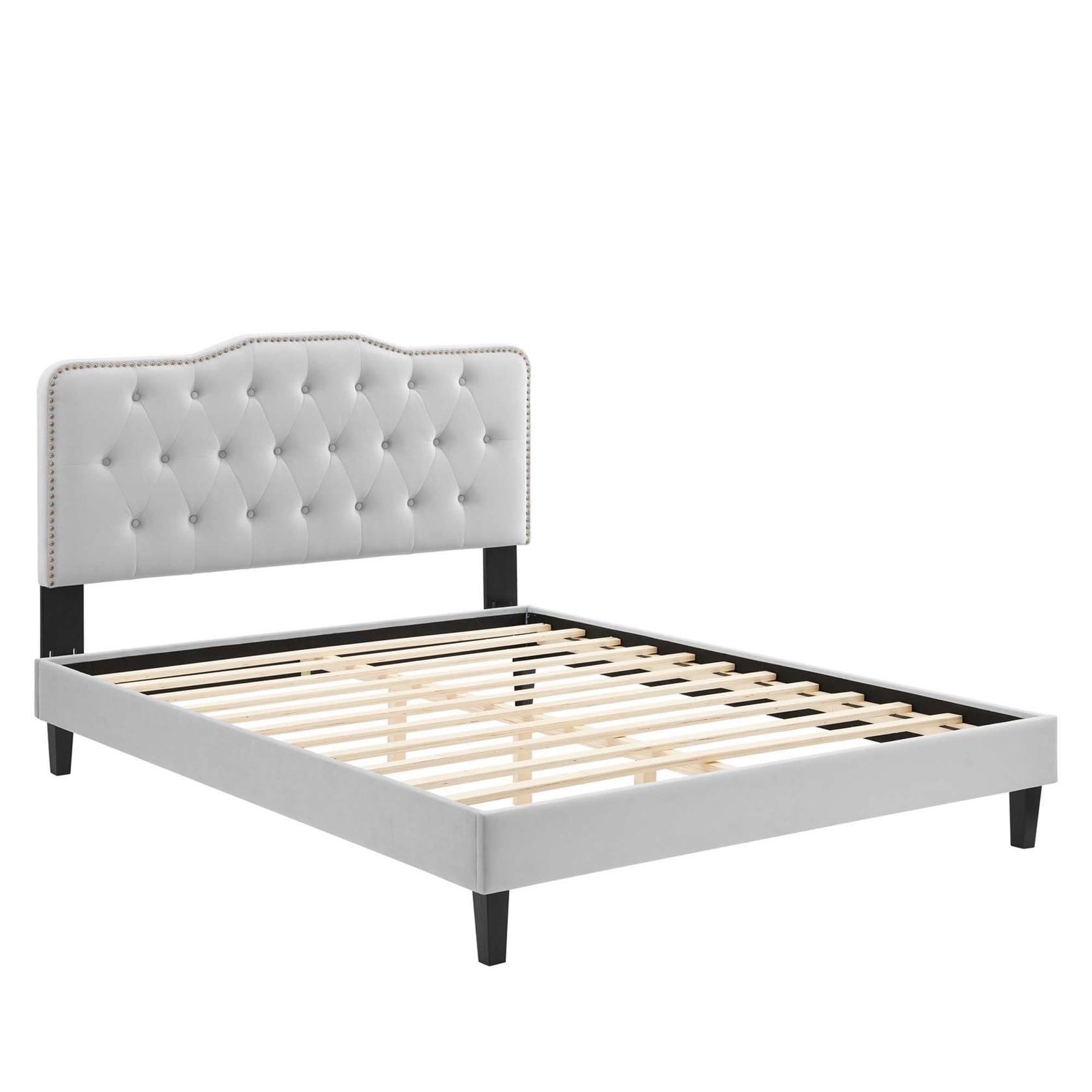 Amber Performance Velvet Platform Bed With Black Wood Legs
