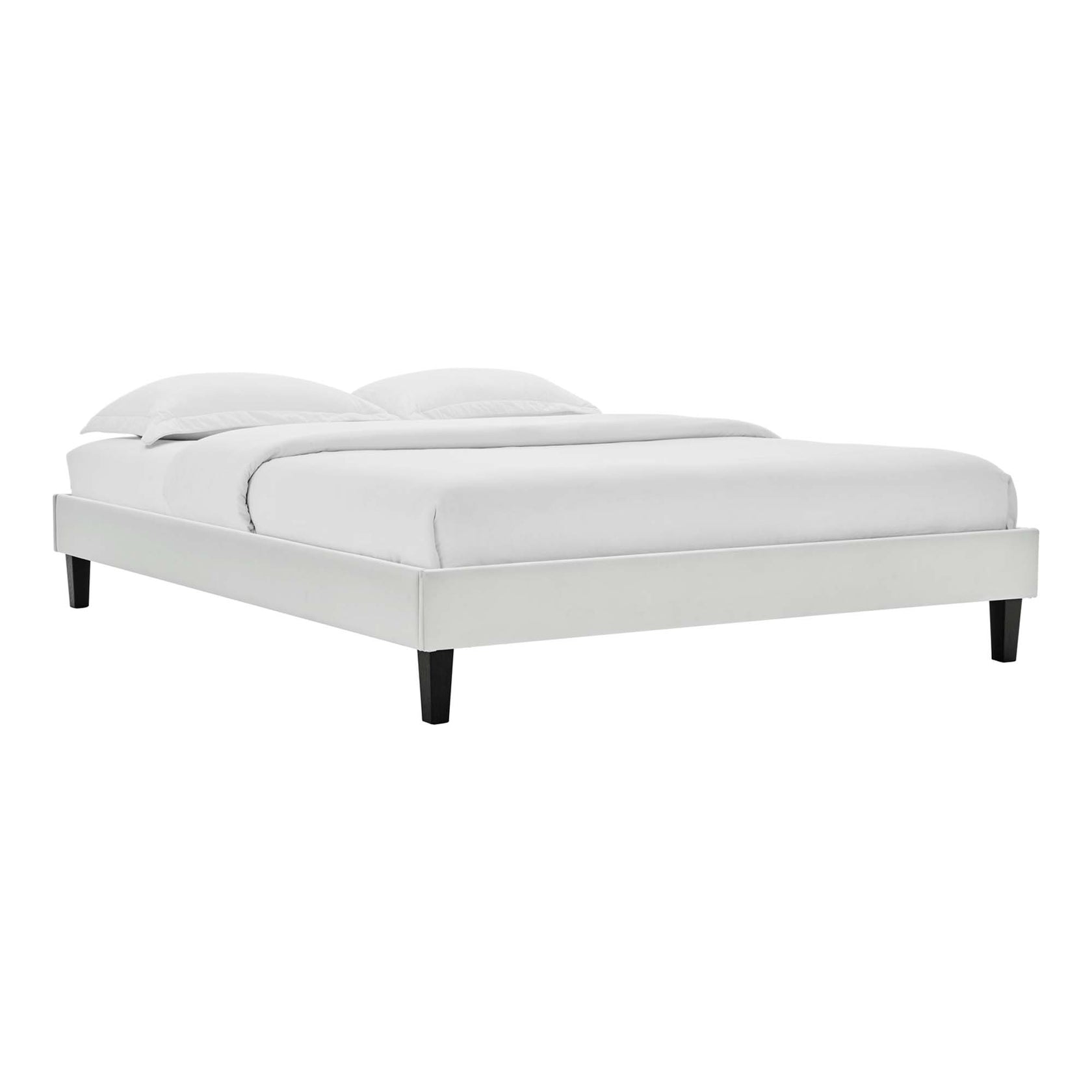 Amber Performance Velvet Platform Bed With Black Wood Legs