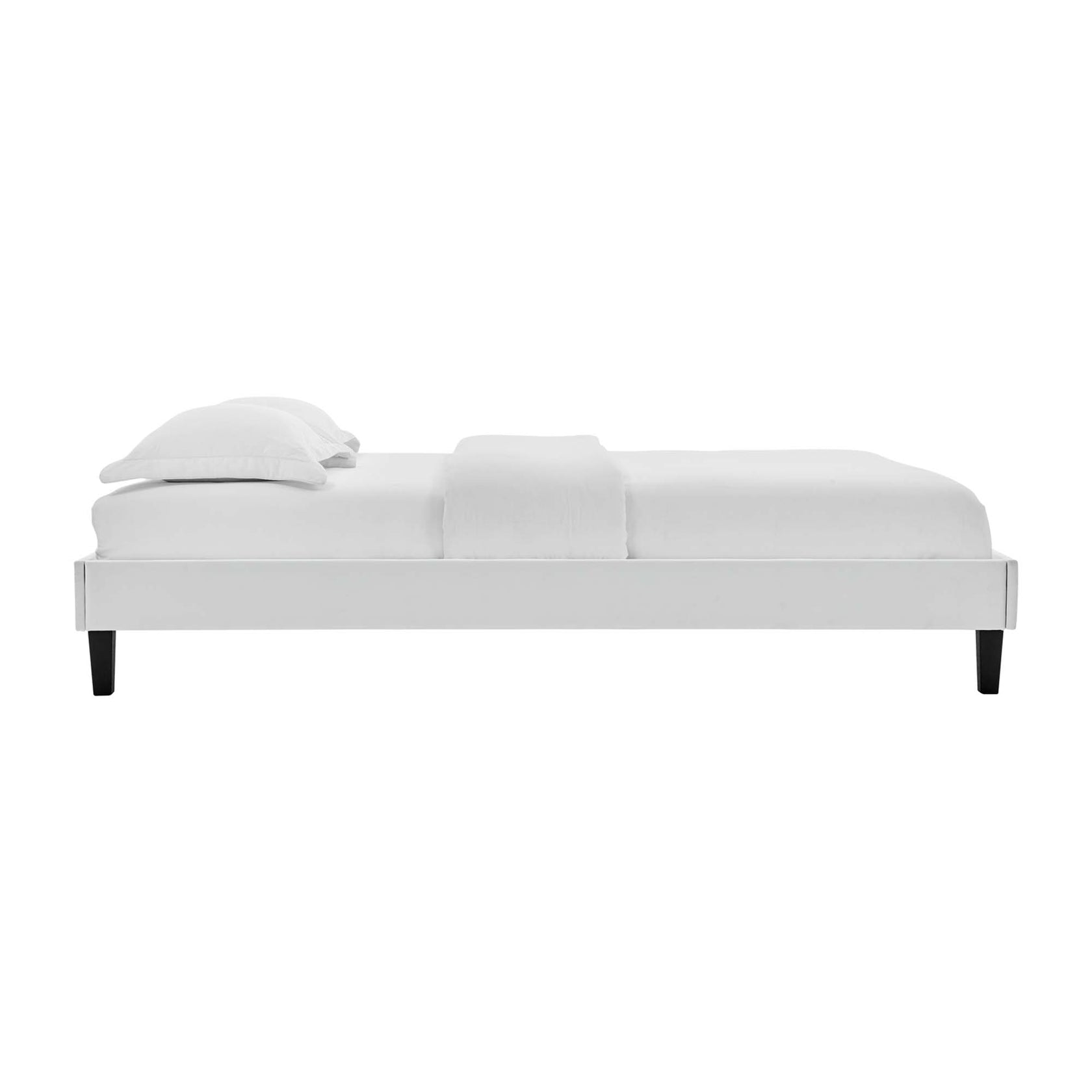Amber Performance Velvet Platform Bed With Black Wood Legs