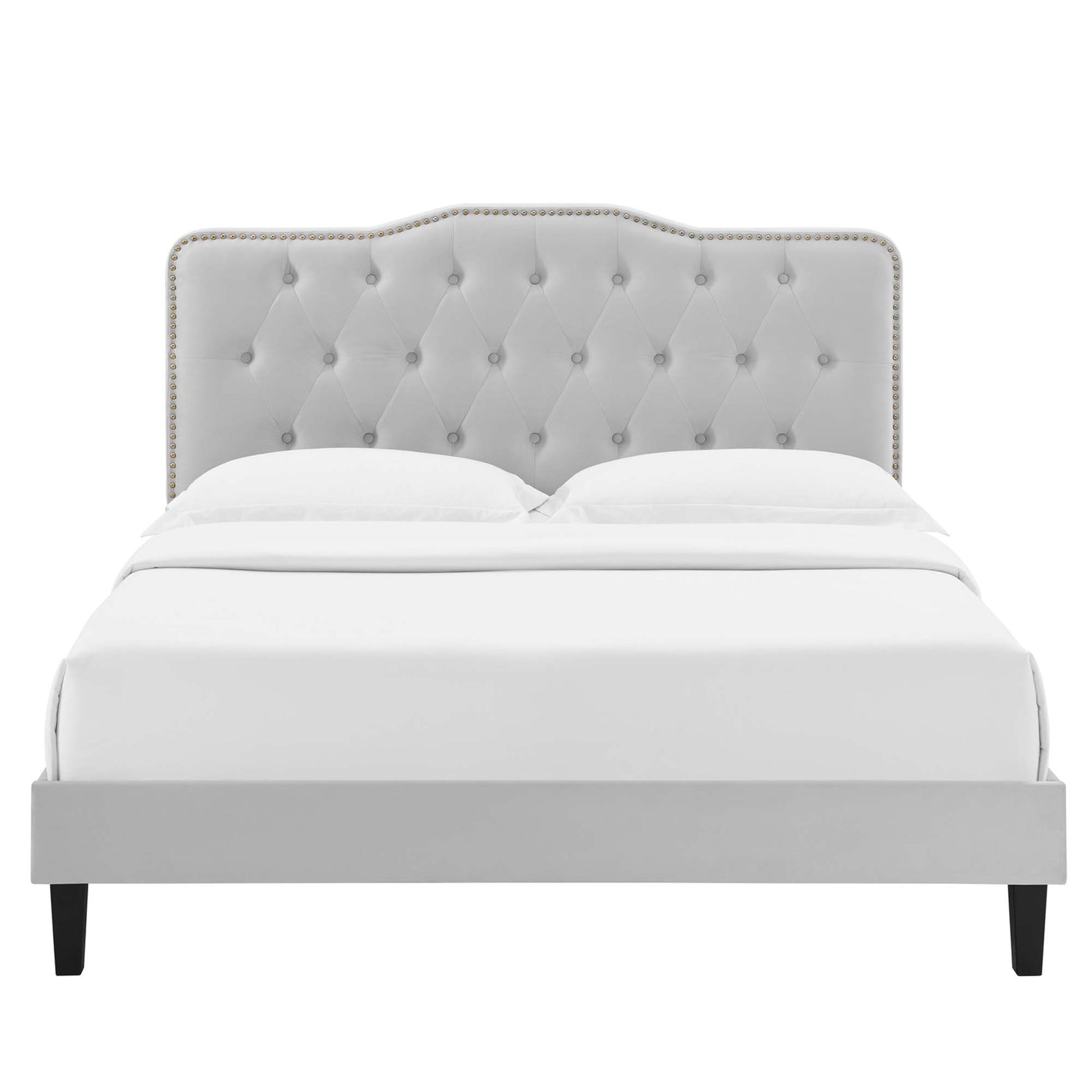 Amber Performance Velvet Platform Bed With Black Wood Legs