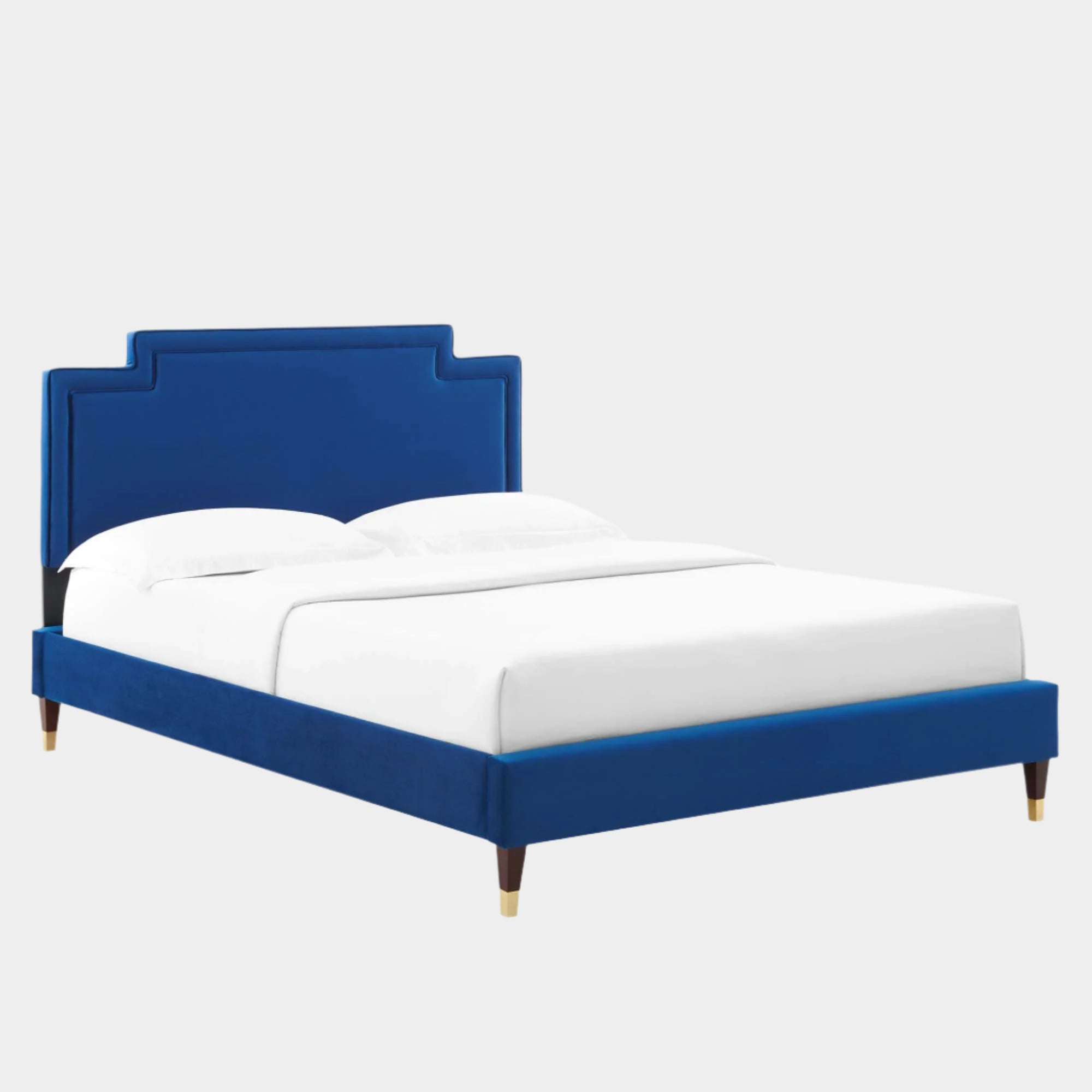 Liva Performance Velvet Bed With Wood and Gold Legs