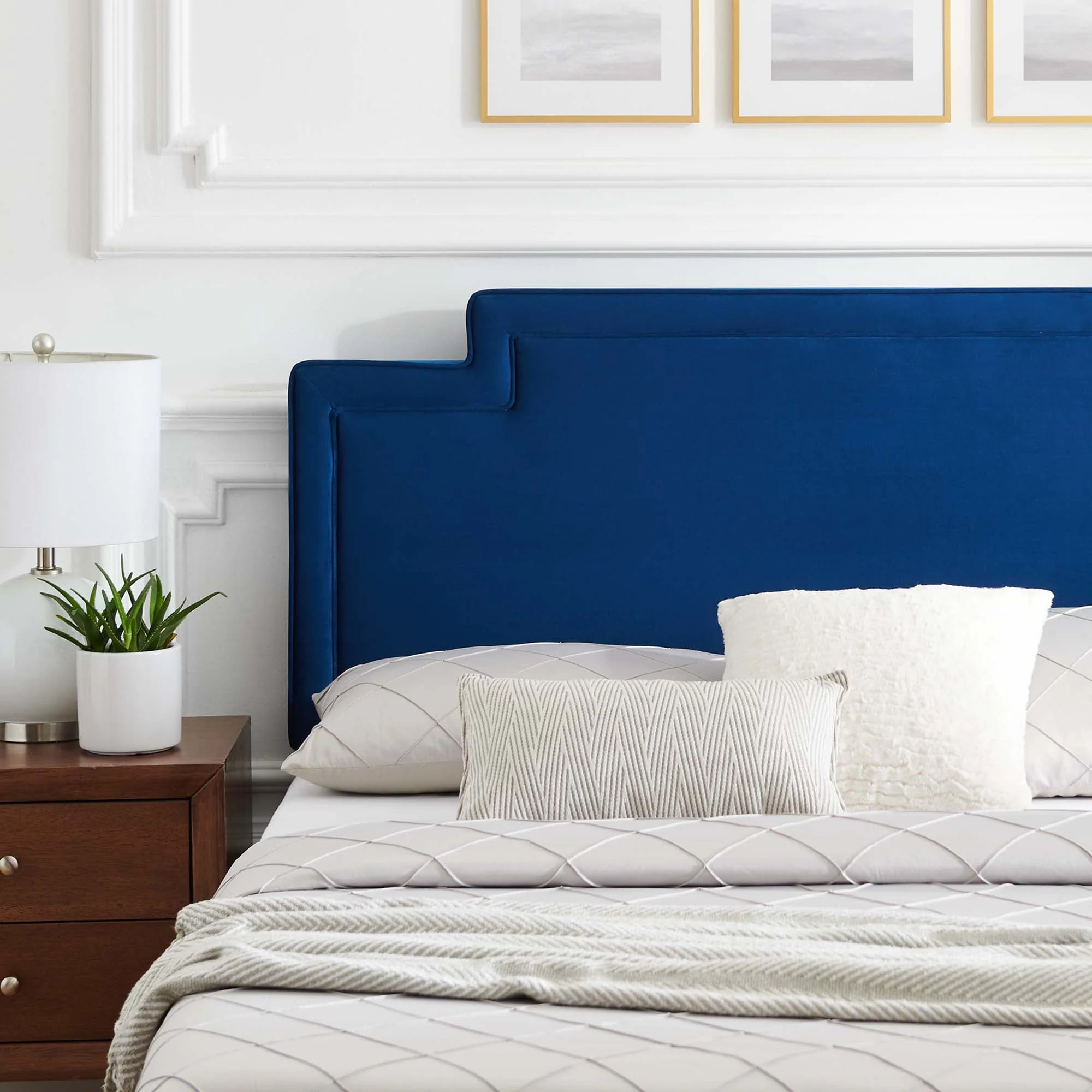 Liva Performance Velvet Bed With Wood and Gold Legs