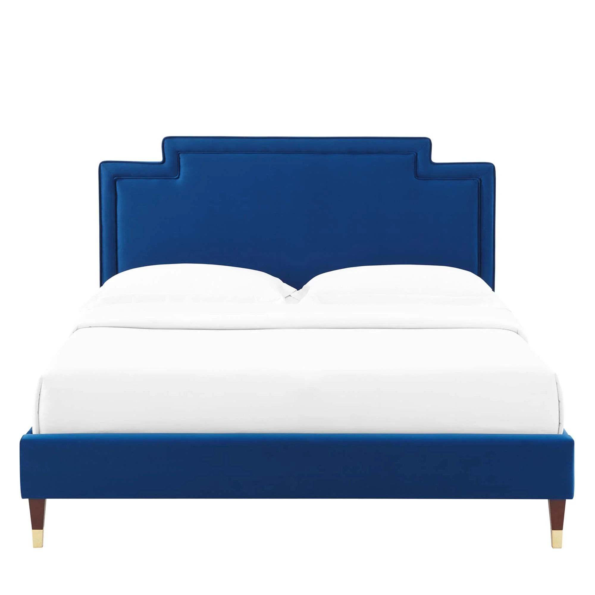 Liva Performance Velvet Bed With Wood and Gold Legs