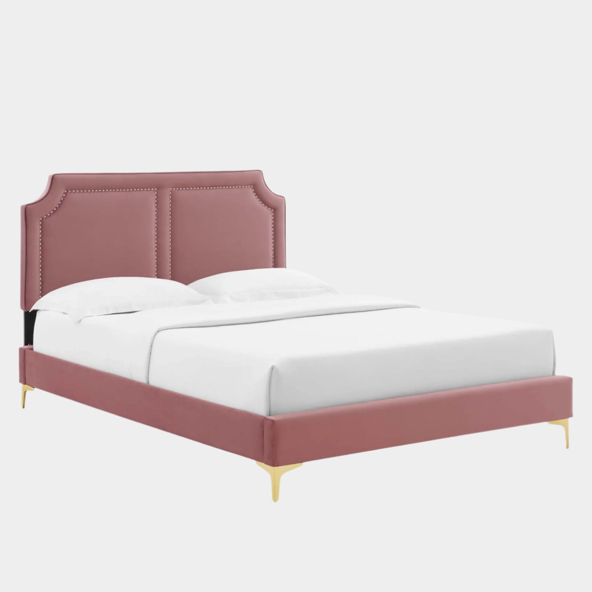 Novi Performance Velvet Bed With Gold Metal Legs