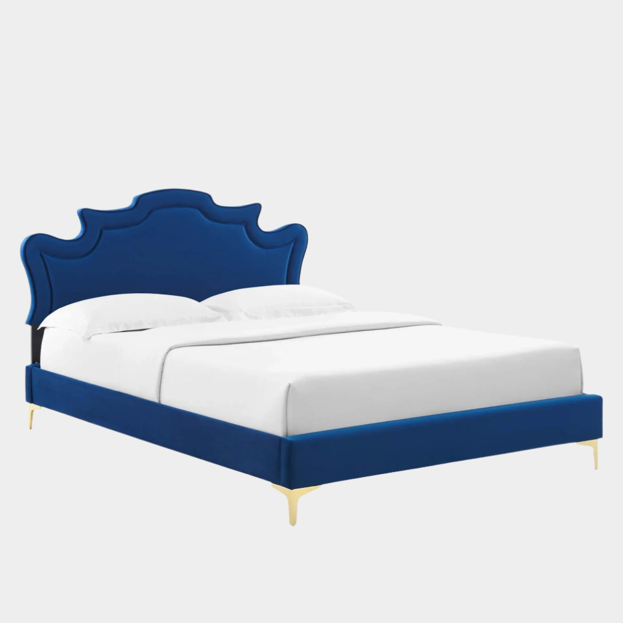 Neena Performance Velvet Bed With Gold Metal Legs