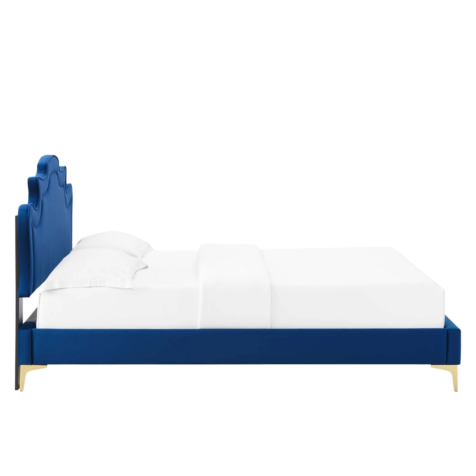 Neena Performance Velvet Bed With Gold Metal Legs