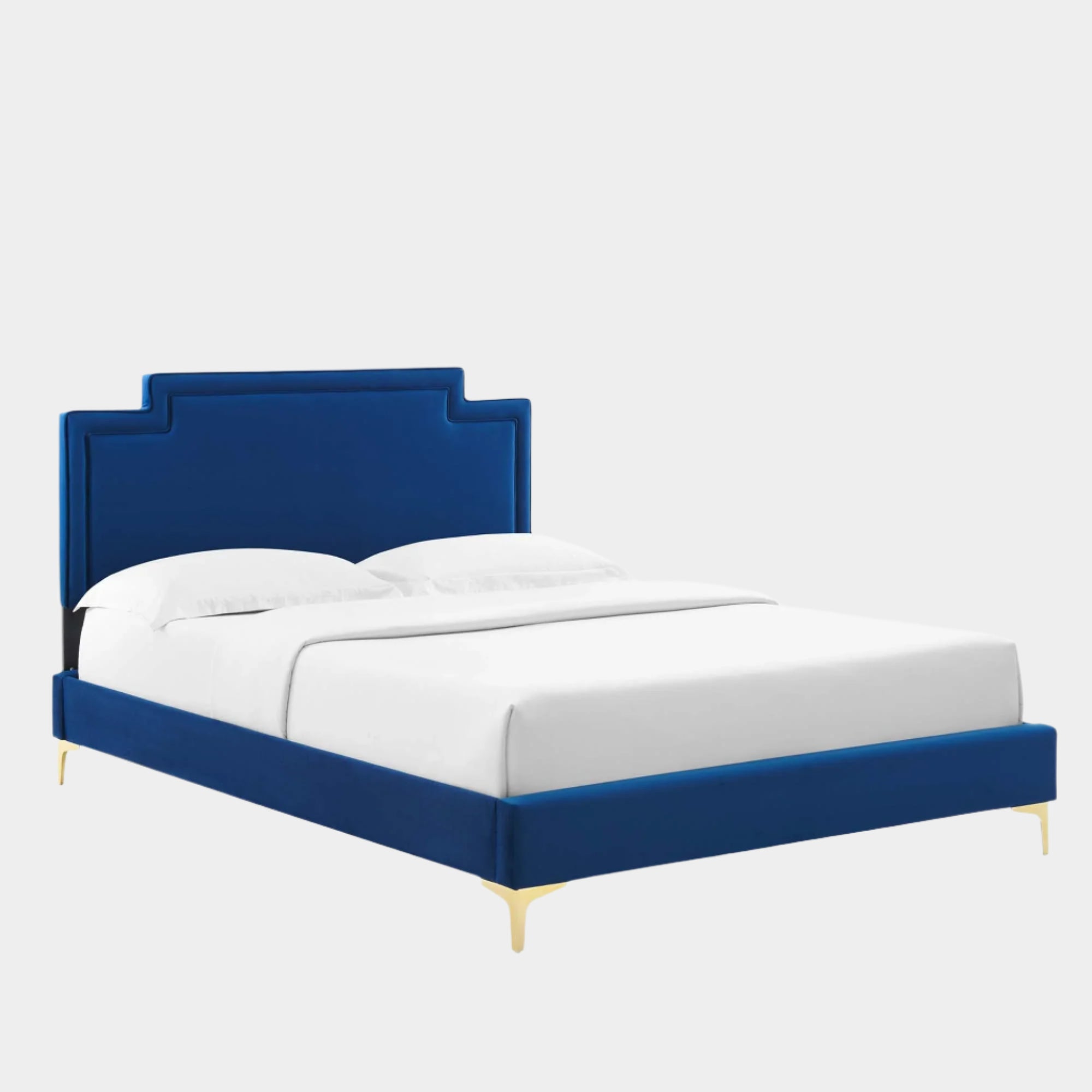 Liva Performance Velvet Bed With Gold Metal Legs