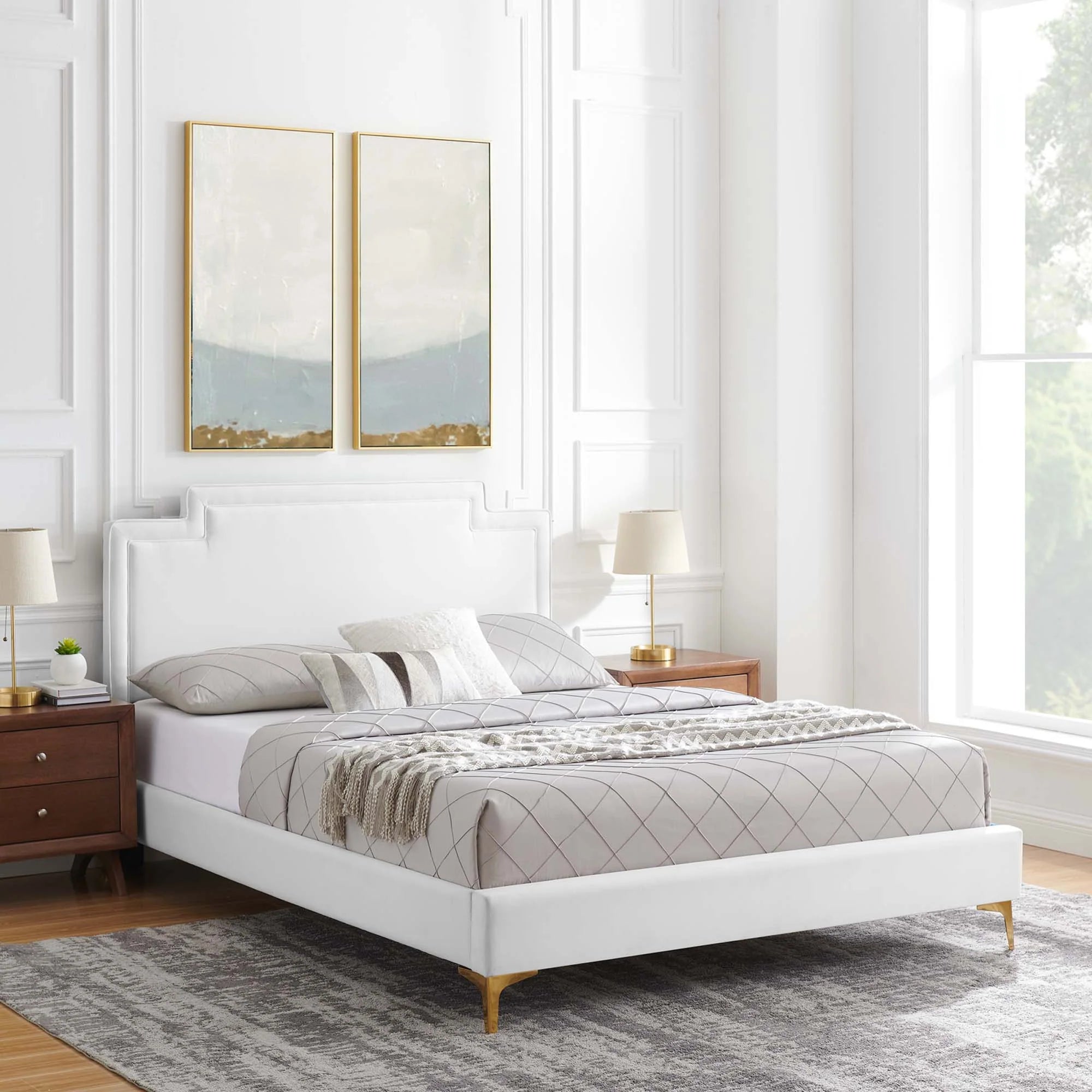 Liva Performance Velvet Bed With Gold Metal Legs