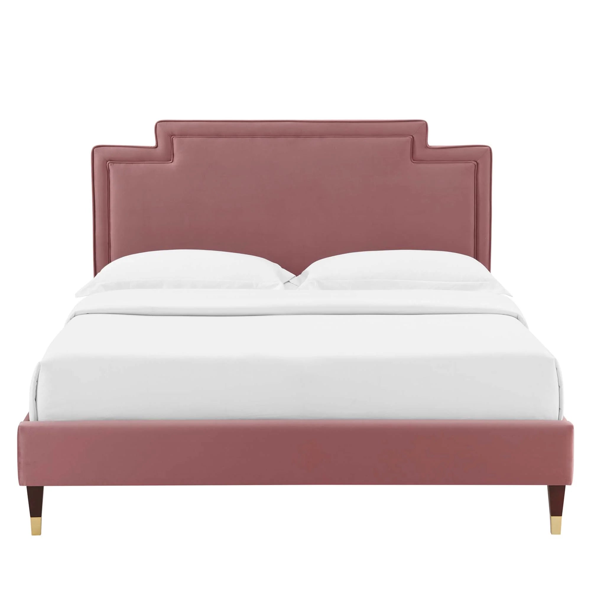 Liva Performance Velvet Bed With Wood and Gold Legs