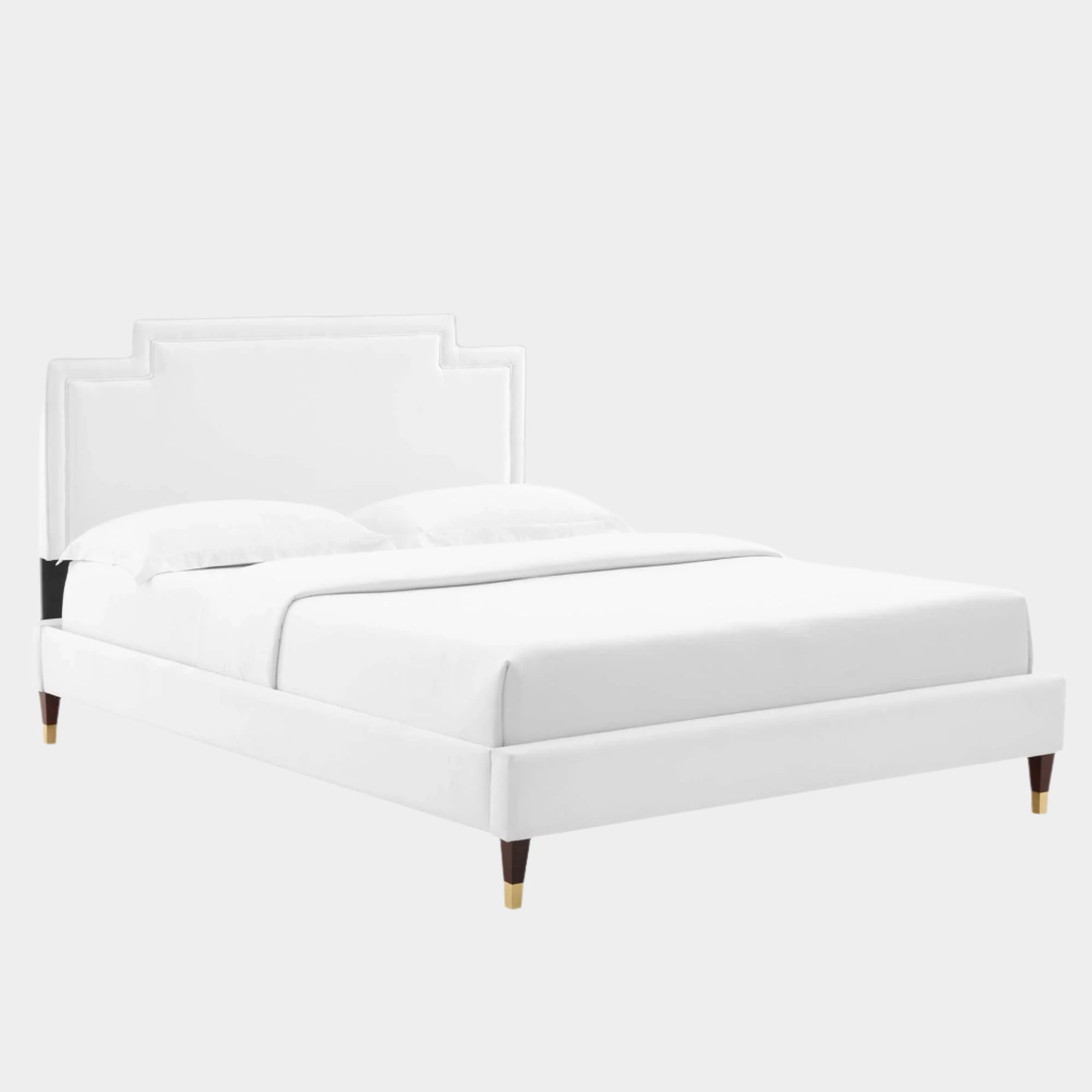 Liva Performance Velvet Bed With Wood and Gold Legs