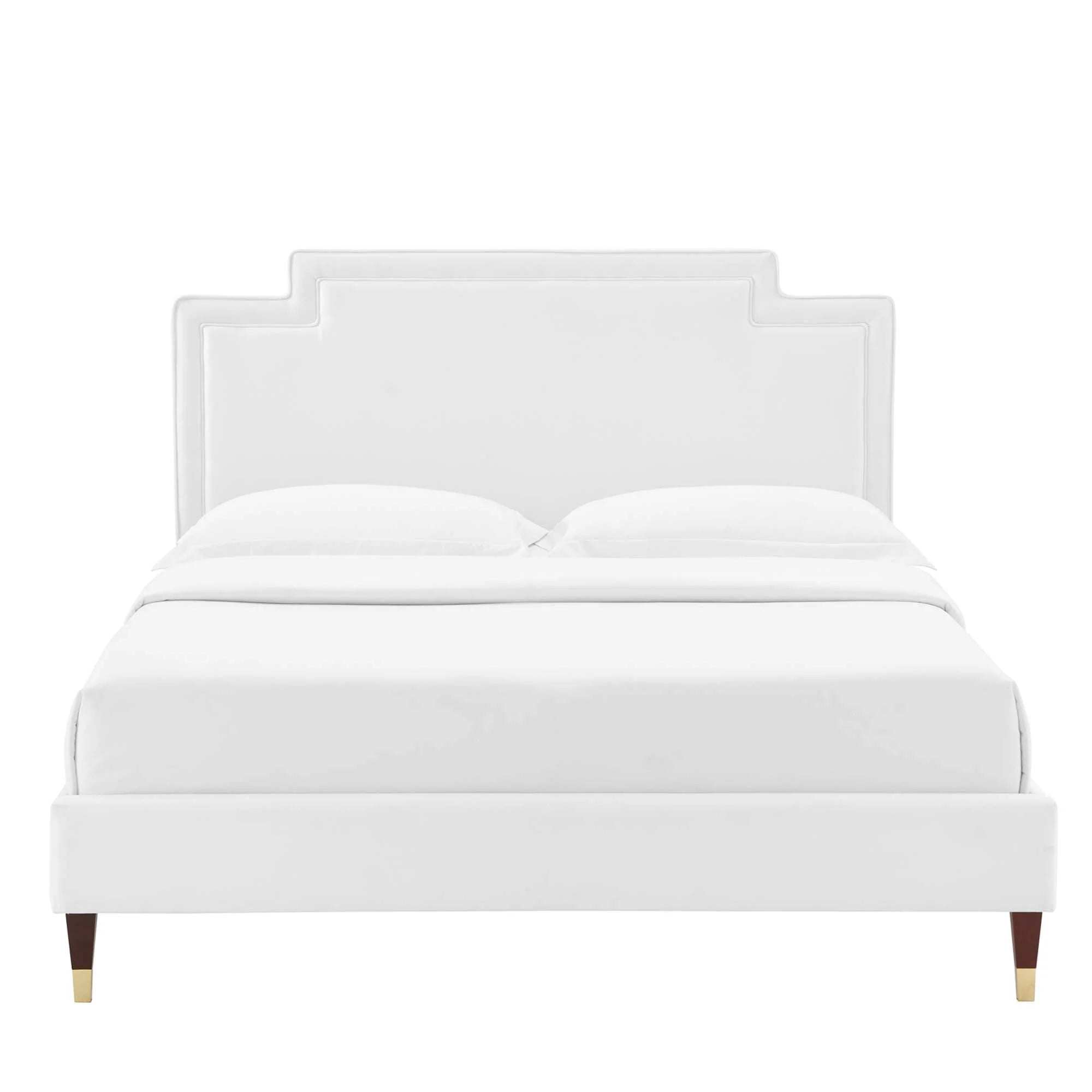Liva Performance Velvet Bed With Wood and Gold Legs