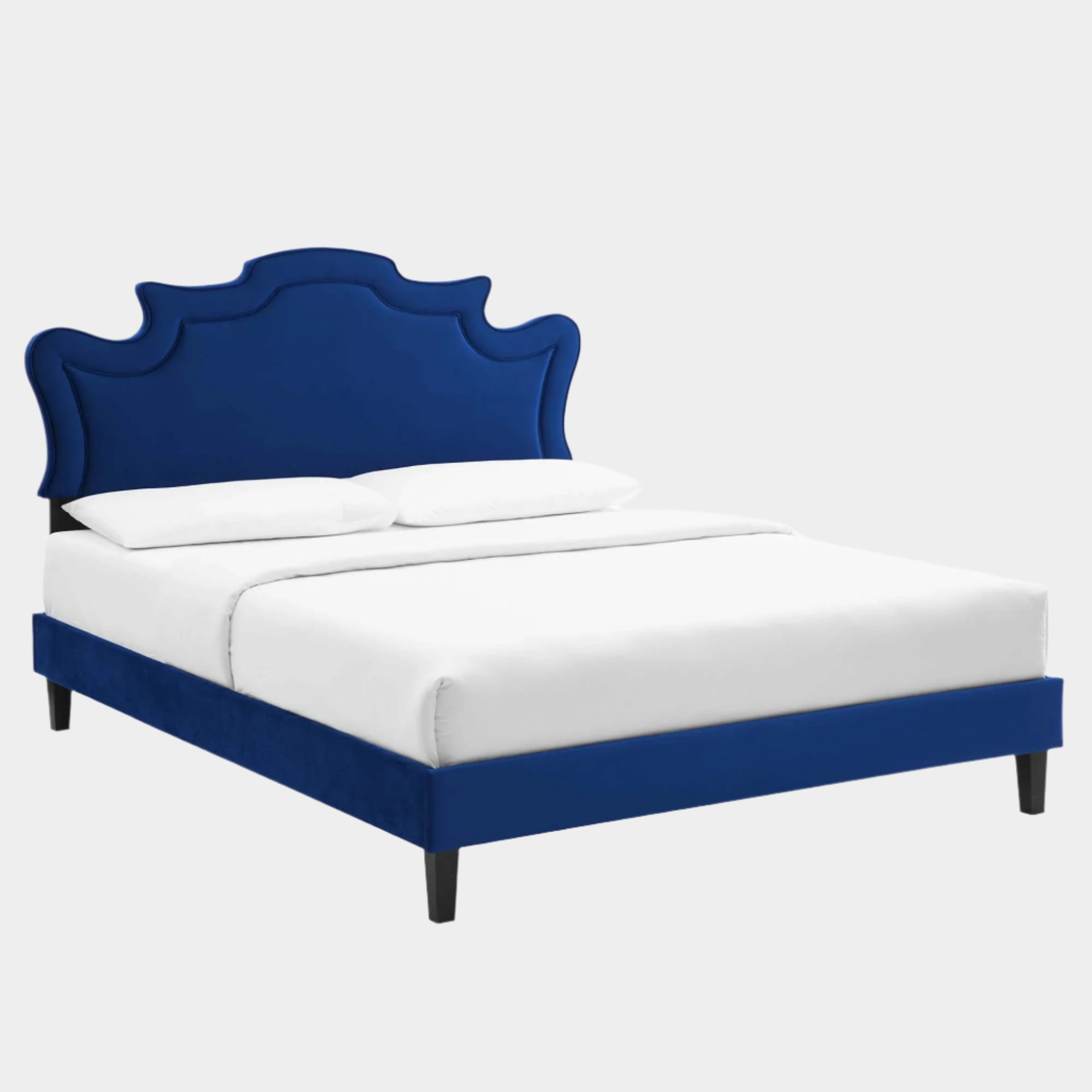 Neena Performance Velvet Bed With Black Wood Legs
