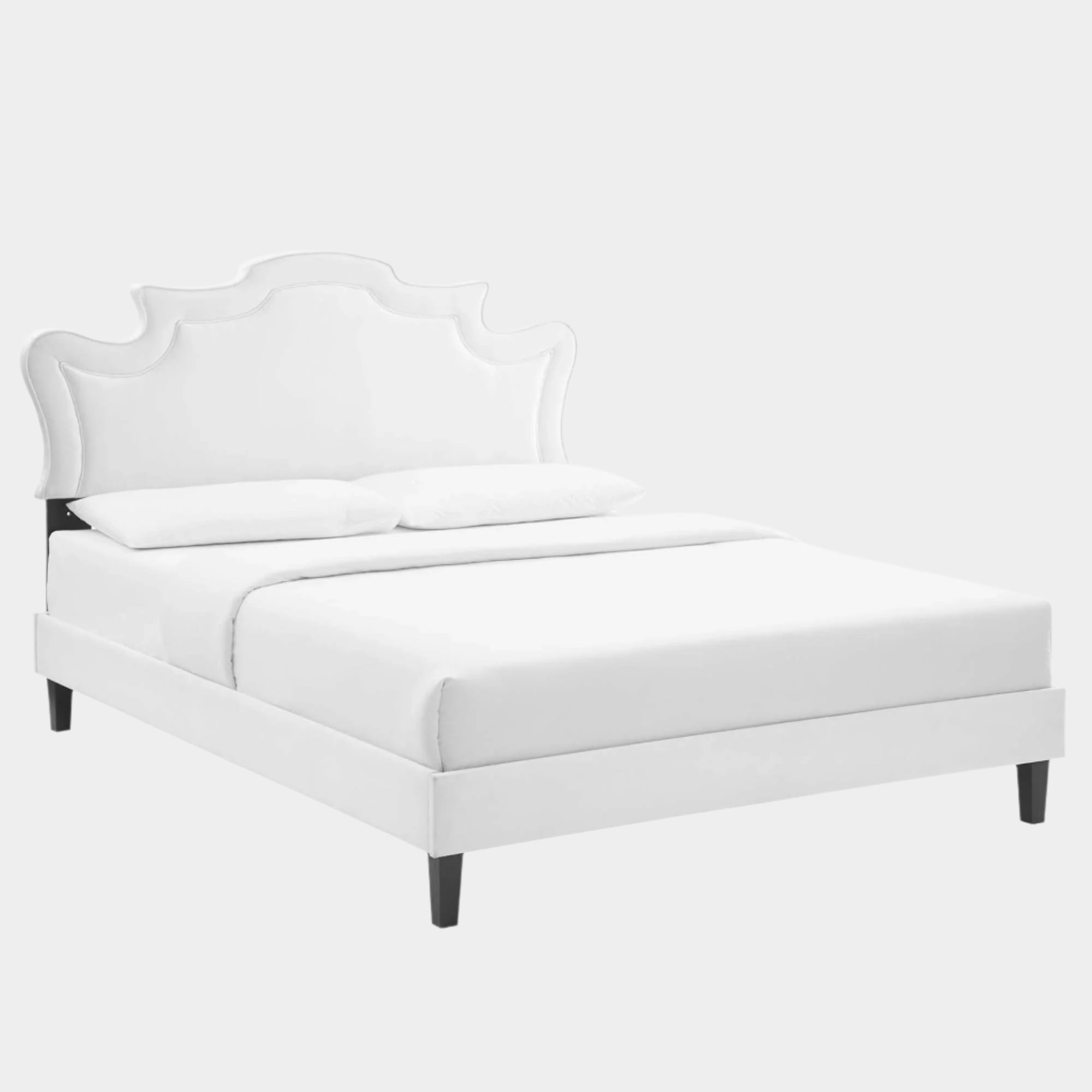 Neena Performance Velvet Bed With Black Wood Legs