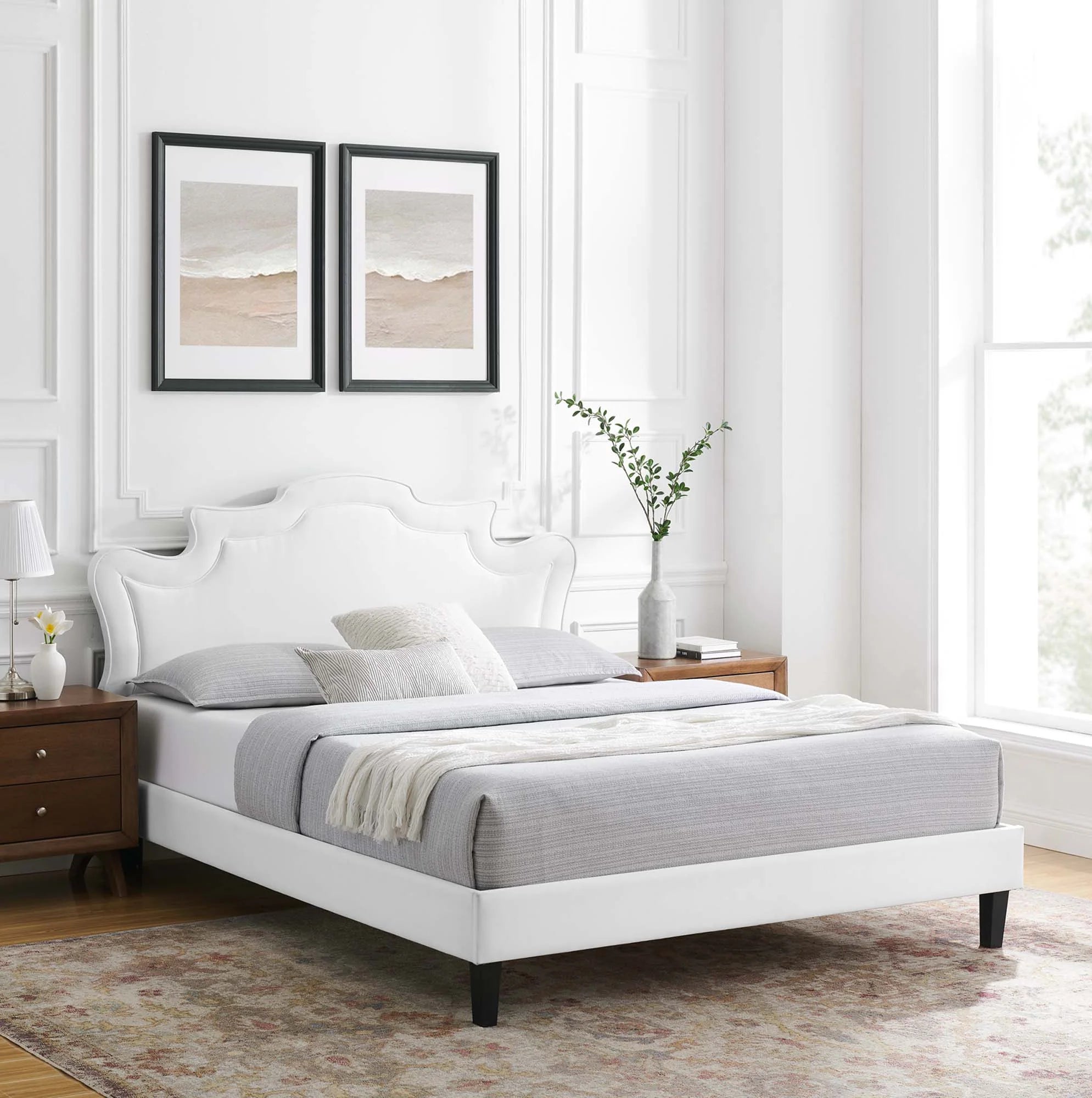 Neena Performance Velvet Bed With Black Wood Legs