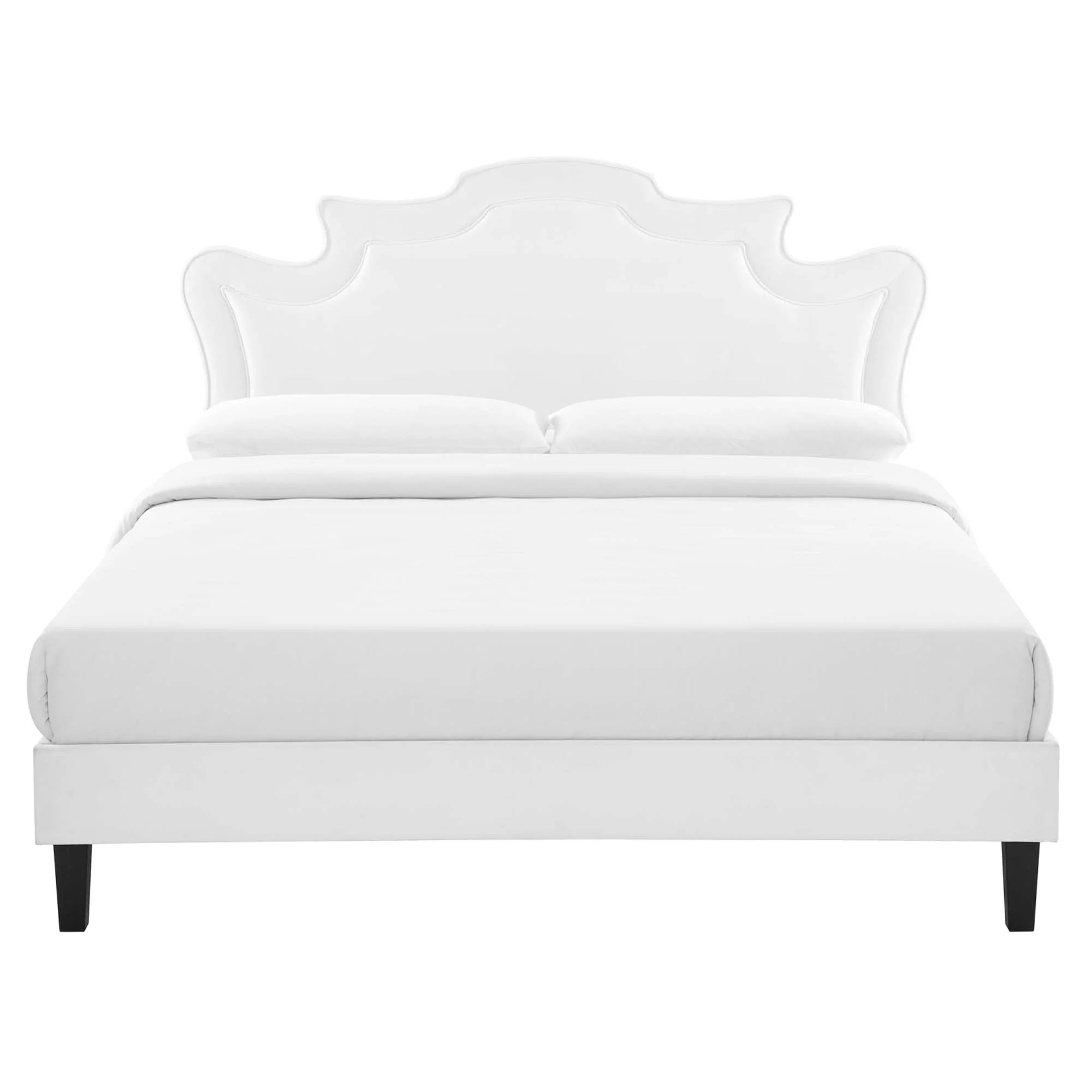Neena Performance Velvet Bed With Black Wood Legs