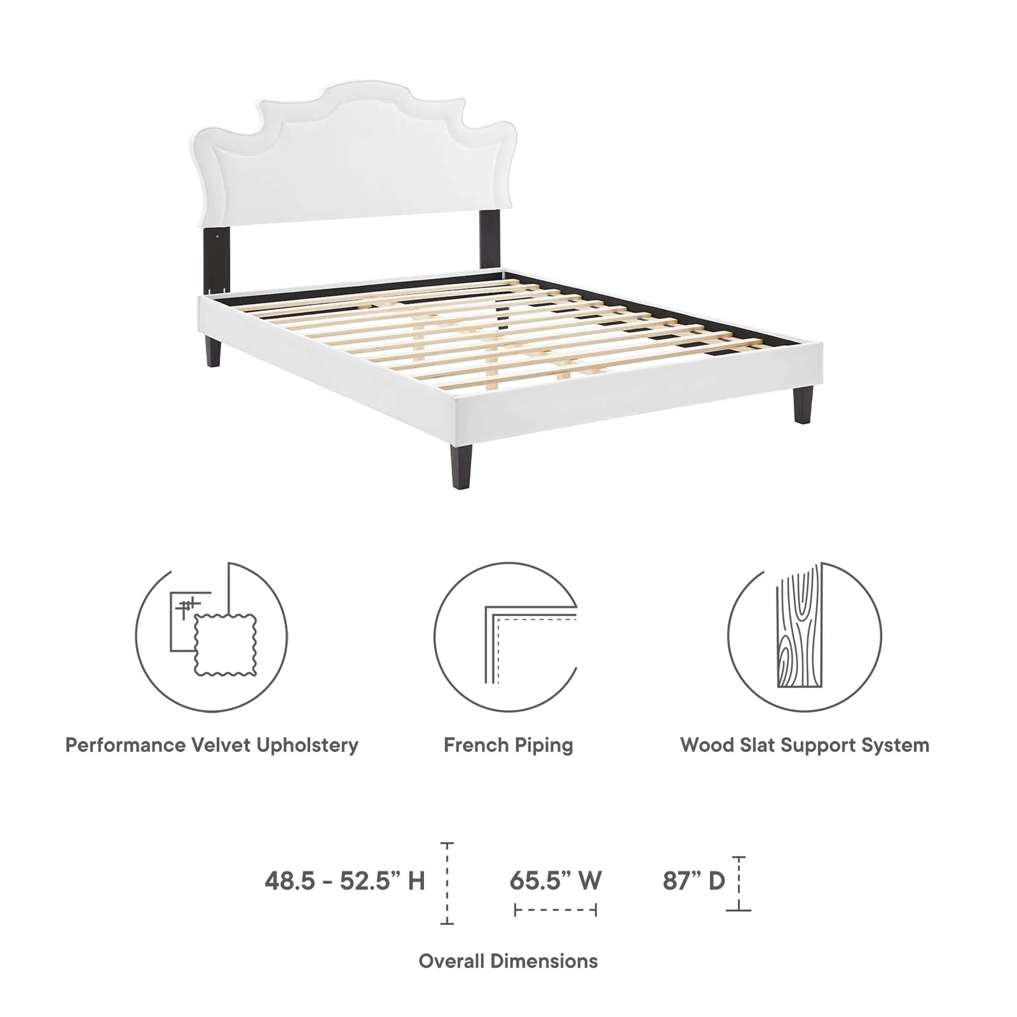Neena Performance Velvet Bed With Black Wood Legs