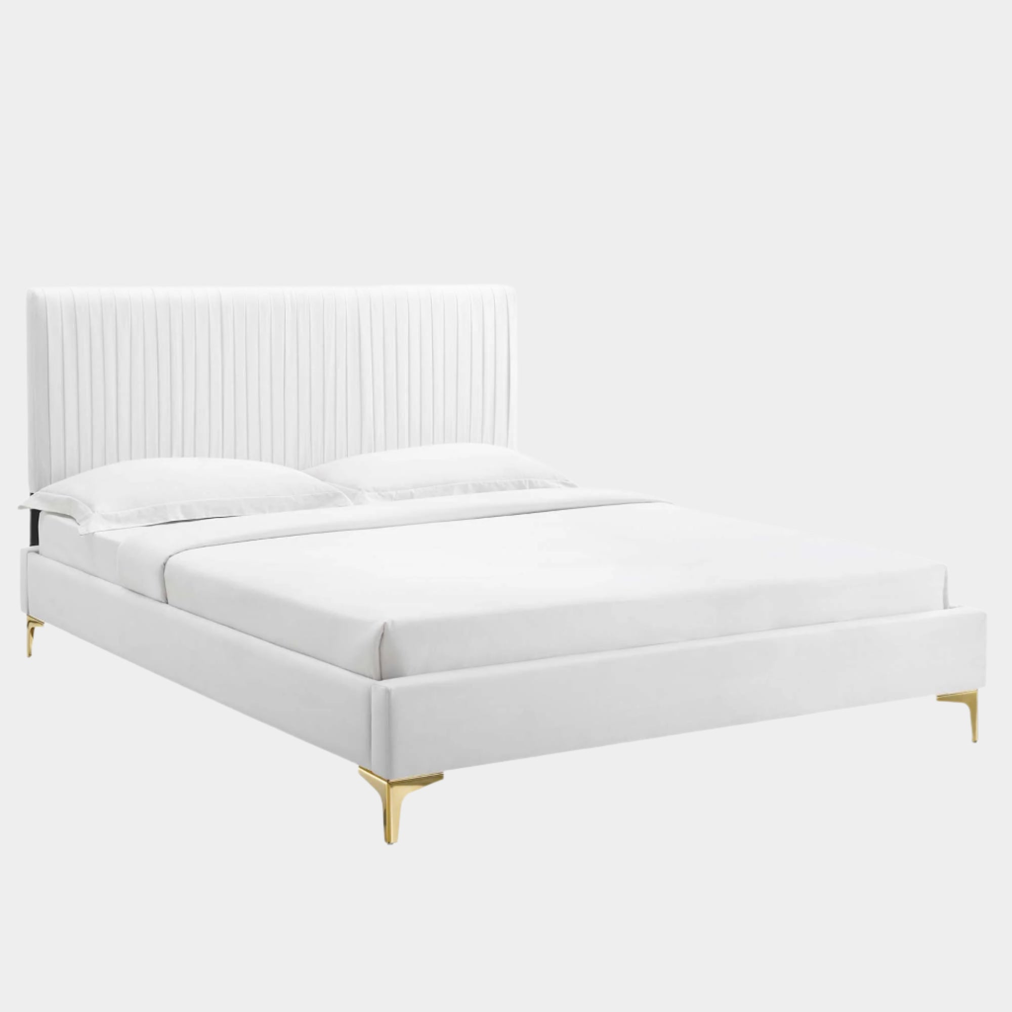 Peyton Performance Velvet Platform Bed With Gold Metal Legs