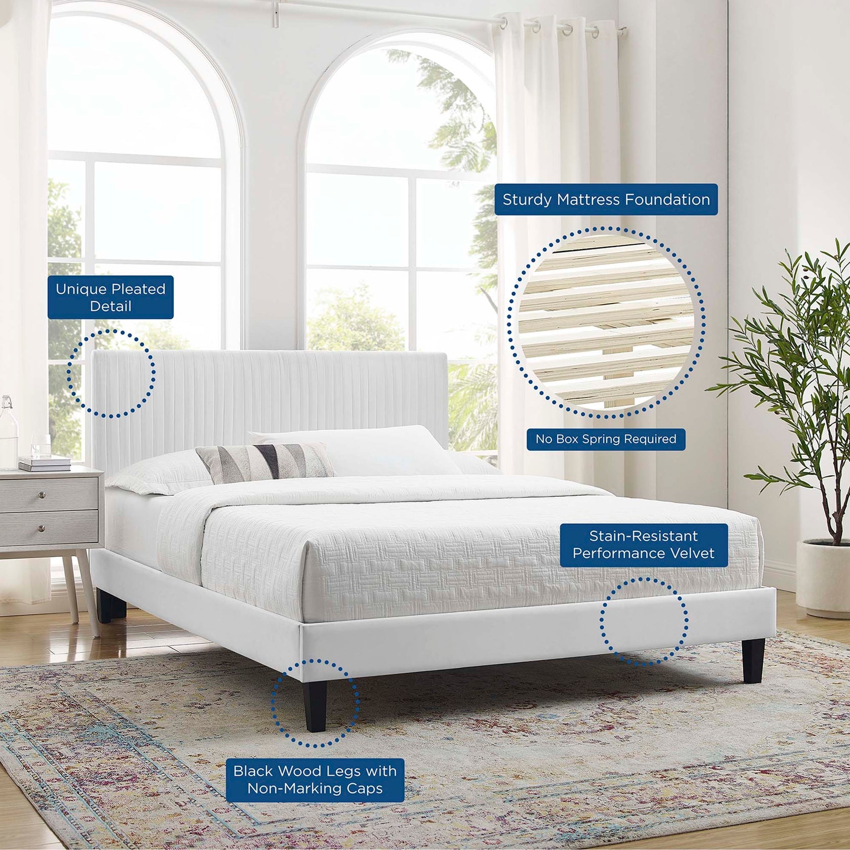 Peyton Performance Velvet Platform Bed With Black Wood Legs