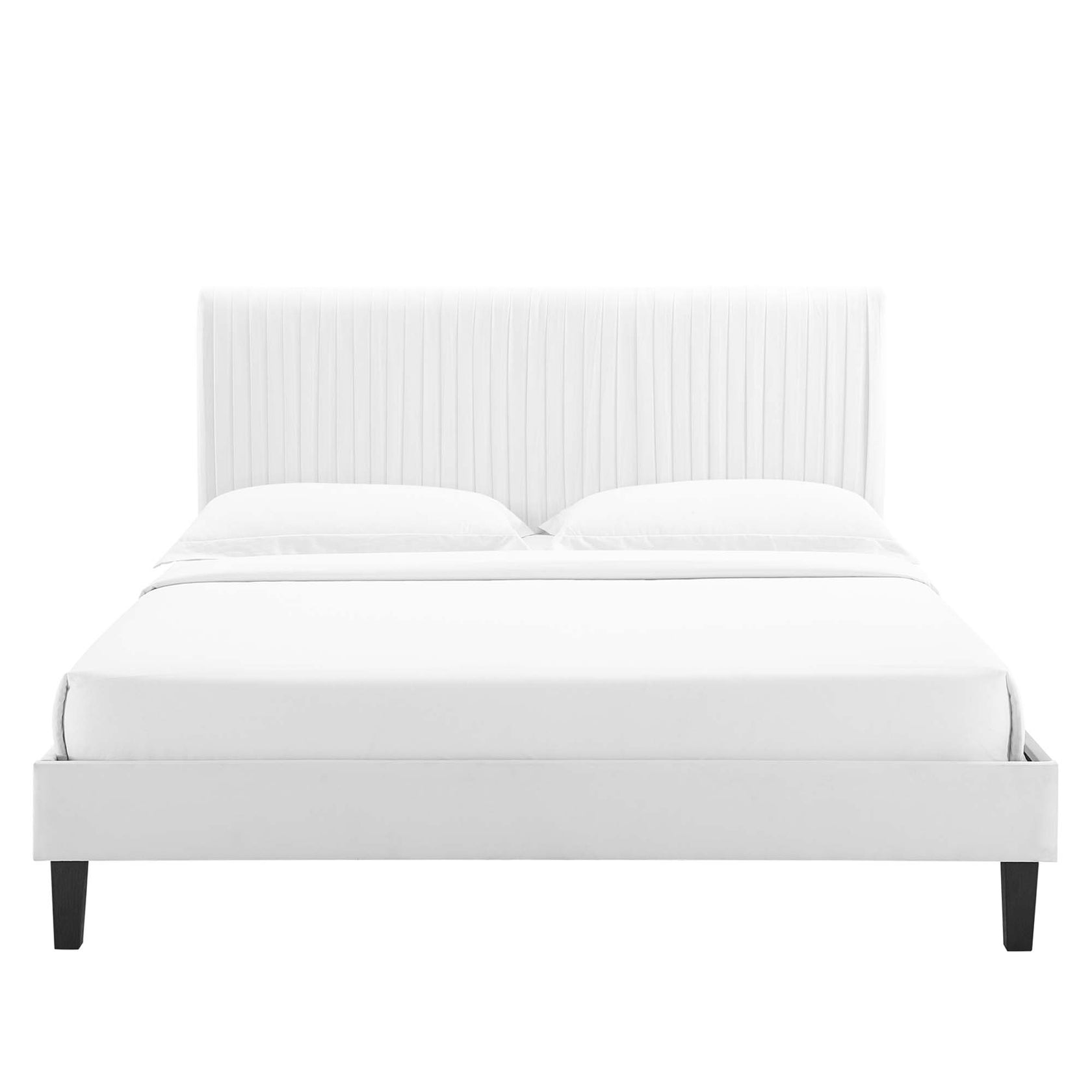 Peyton Performance Velvet Platform Bed With Black Wood Legs