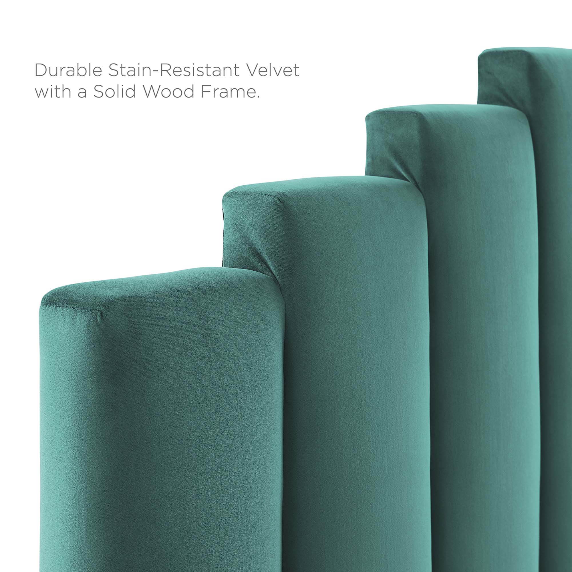 Elise Performance Velvet Platform Bed With Wood and Gold Legs