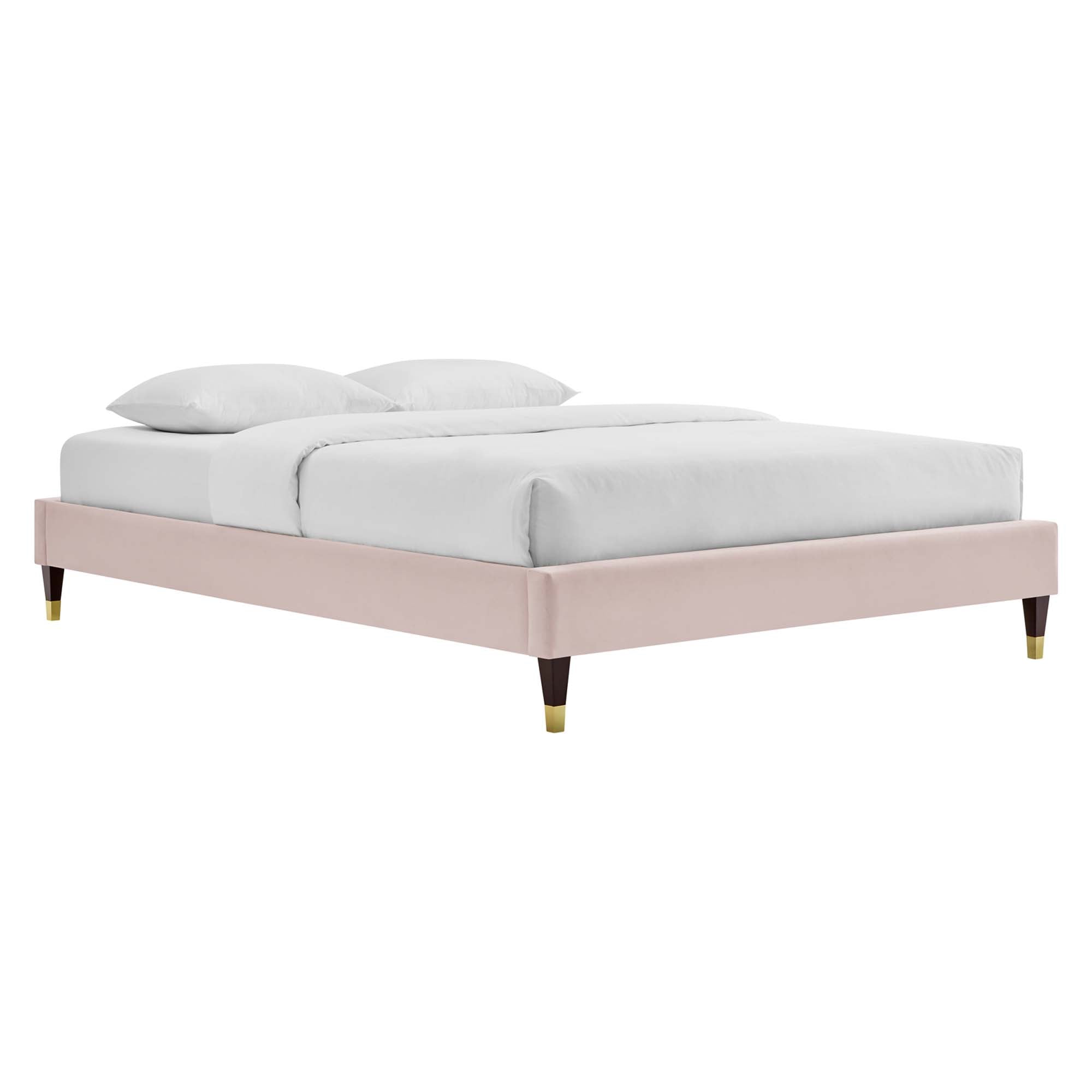 Elise Performance Velvet Platform Bed With Wood and Gold Legs
