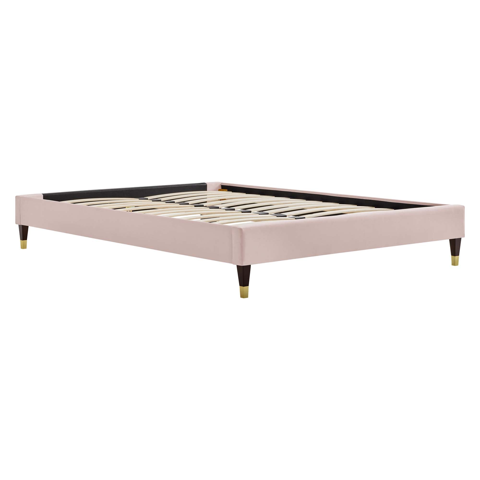 Elise Performance Velvet Platform Bed With Wood and Gold Legs