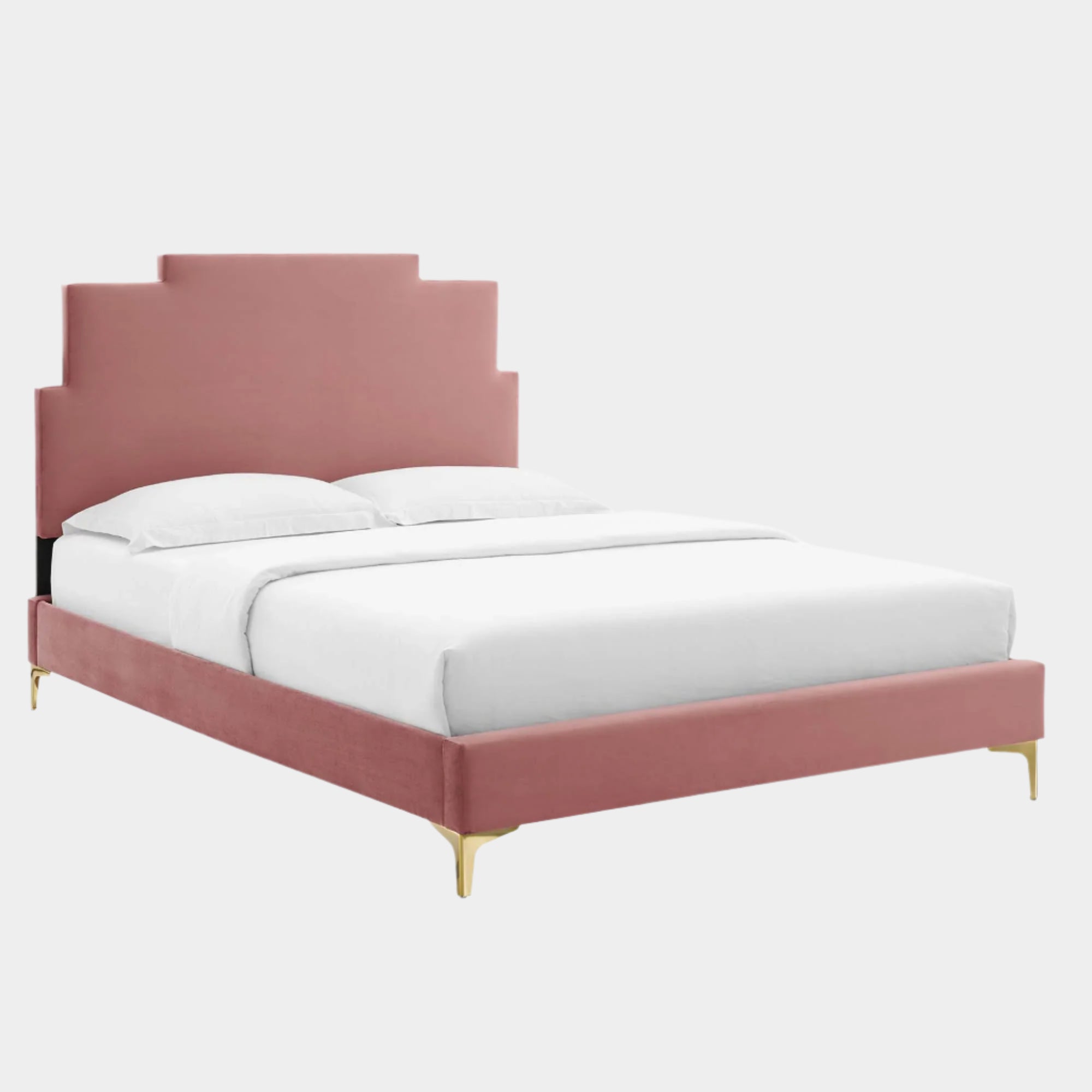 Lindsey Performance Velvet Platform Bed With Gold Metal Legs