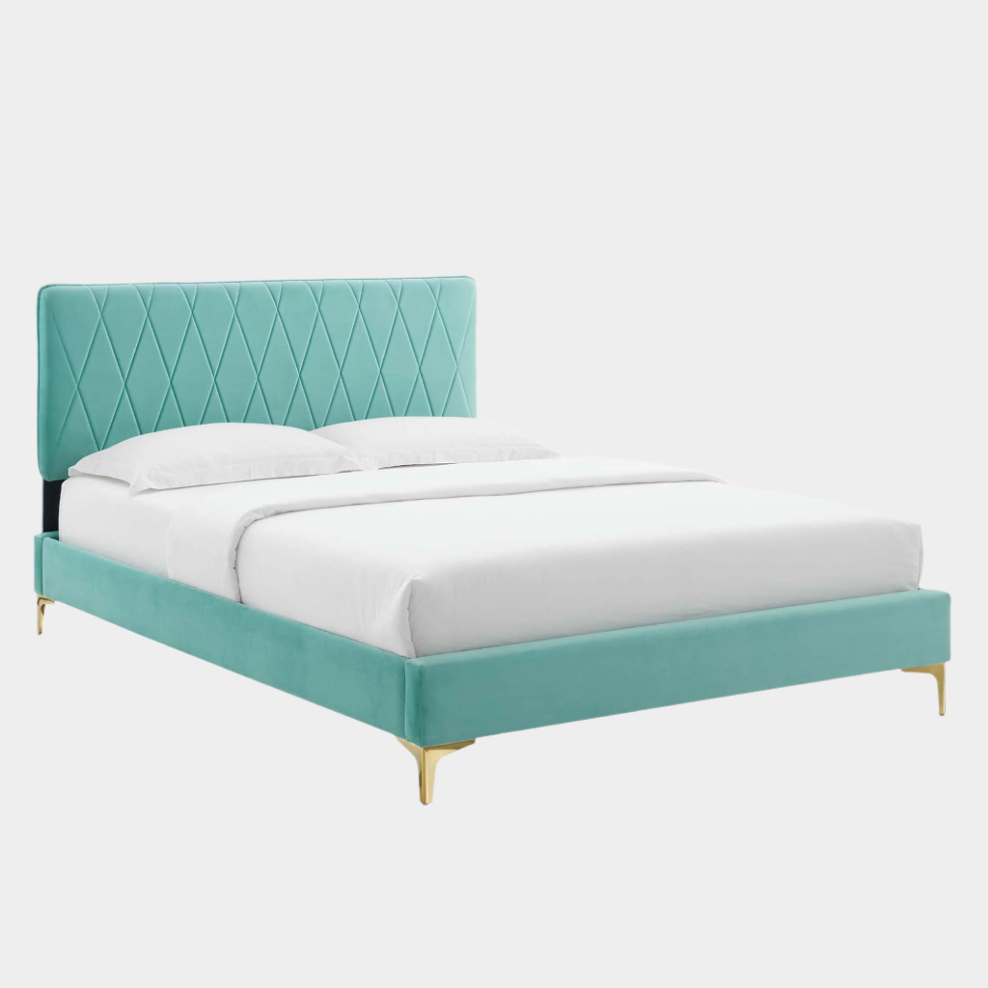 Phillipa Performance Velvet Platform Bed With Gold Metal Legs