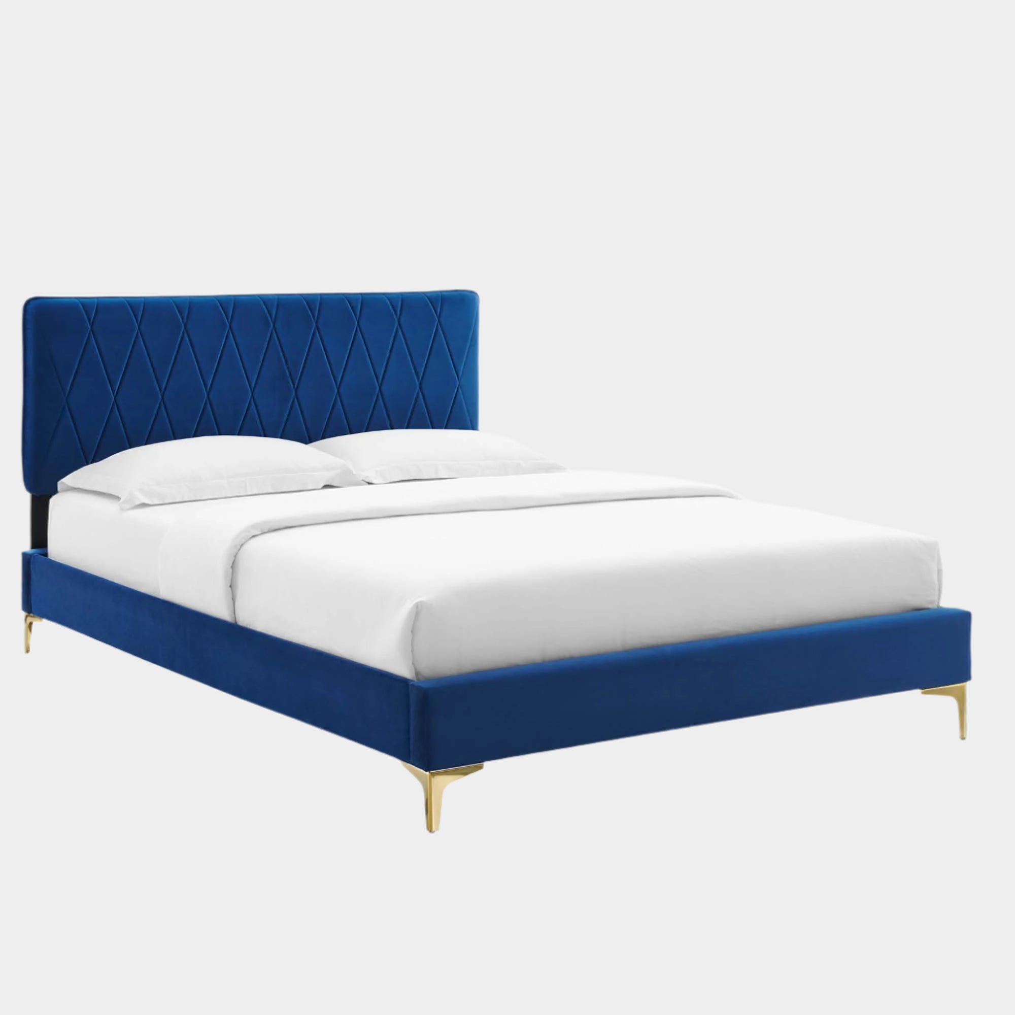 Phillipa Performance Velvet Platform Bed With Gold Metal Legs
