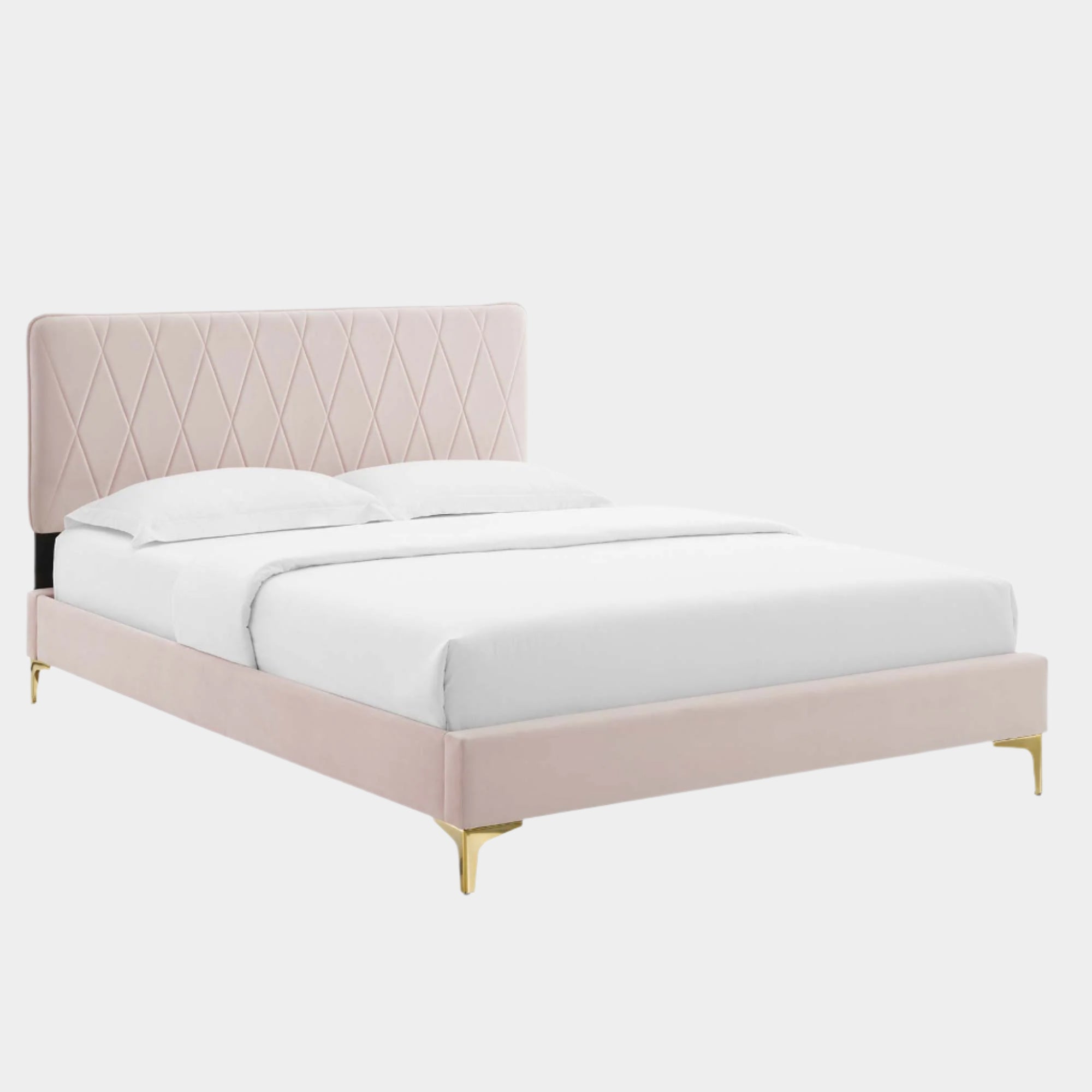Phillipa Performance Velvet Platform Bed With Gold Metal Legs