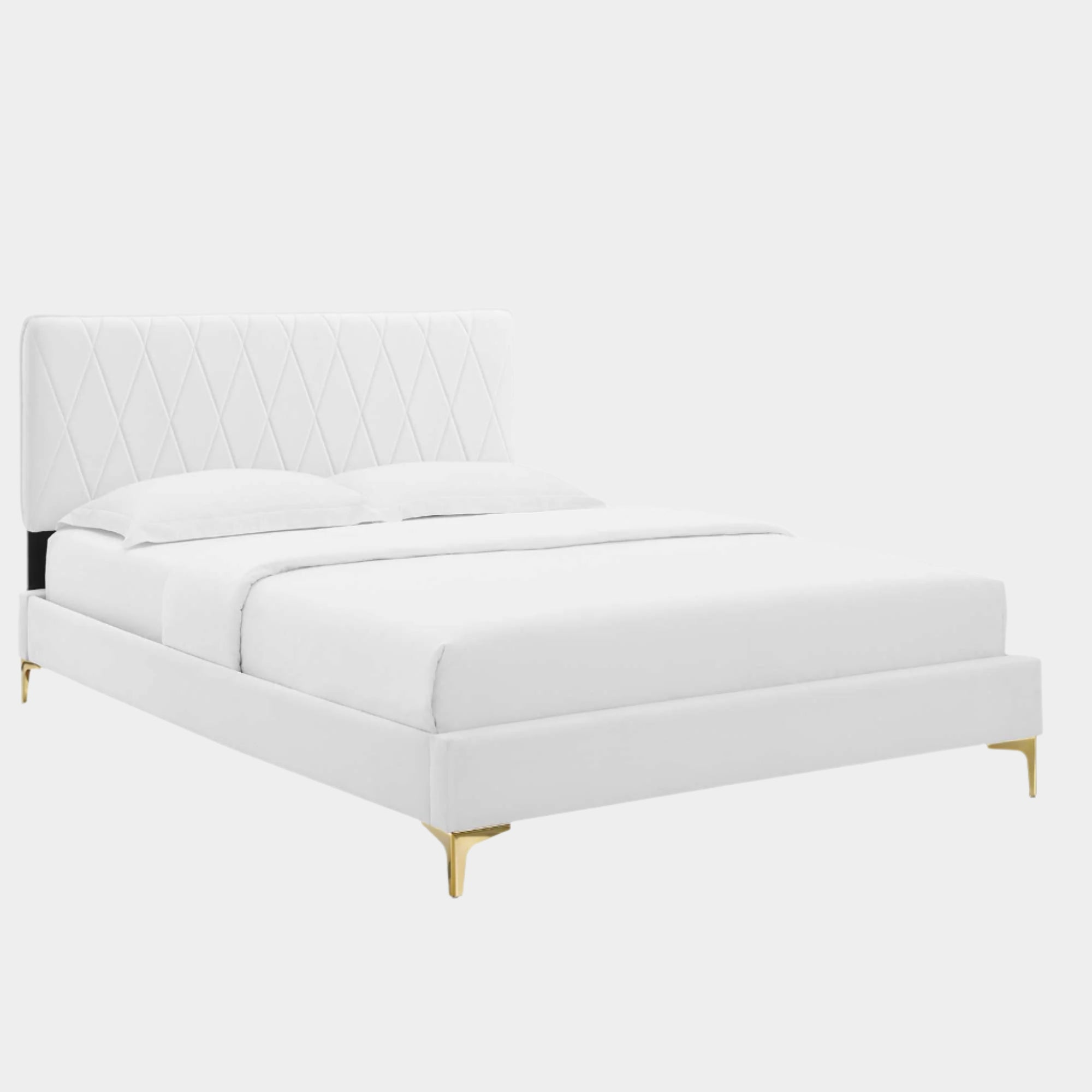 Phillipa Performance Velvet Platform Bed With Gold Metal Legs