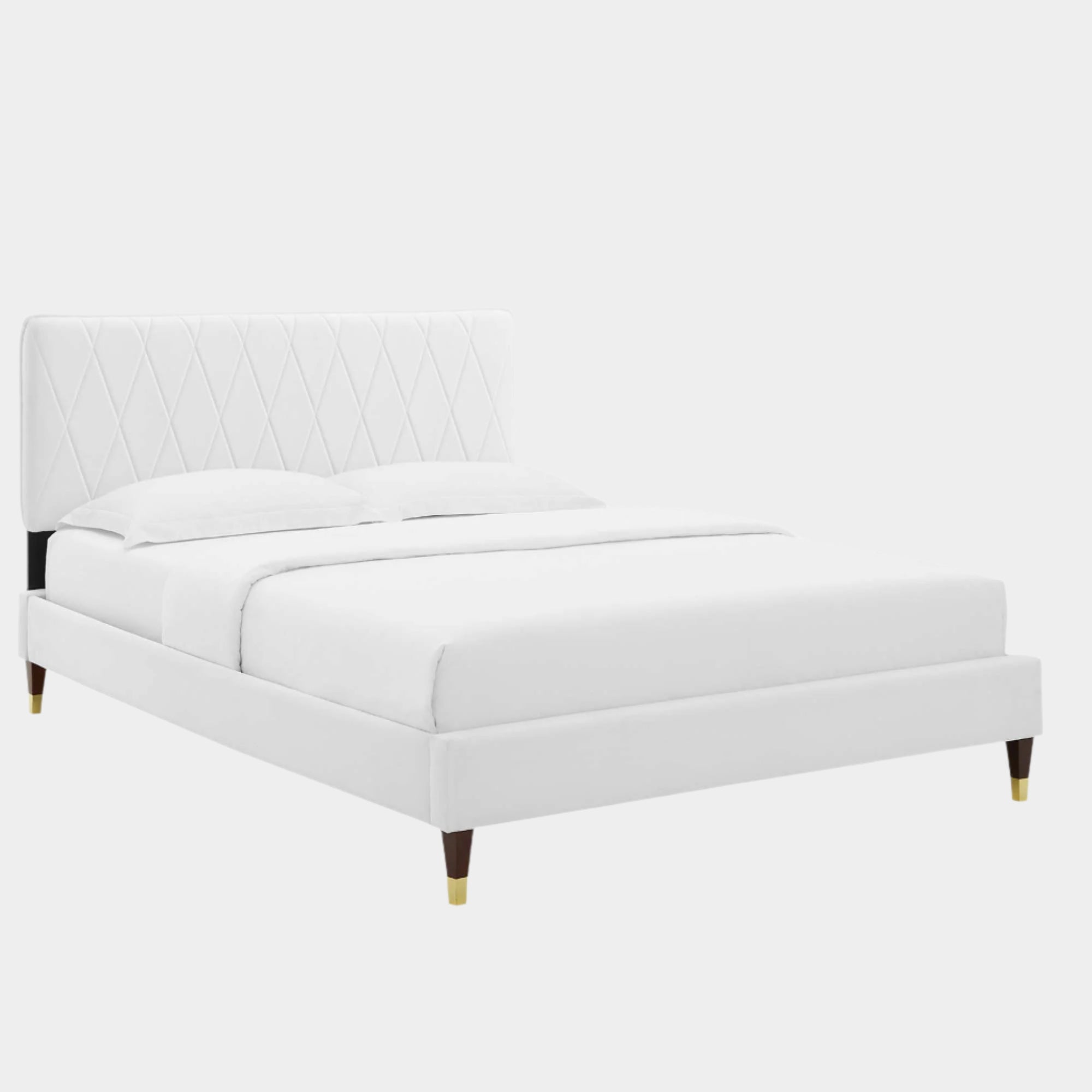 Phillipa Performance Velvet Platform Bed With Wood and Gold Legs