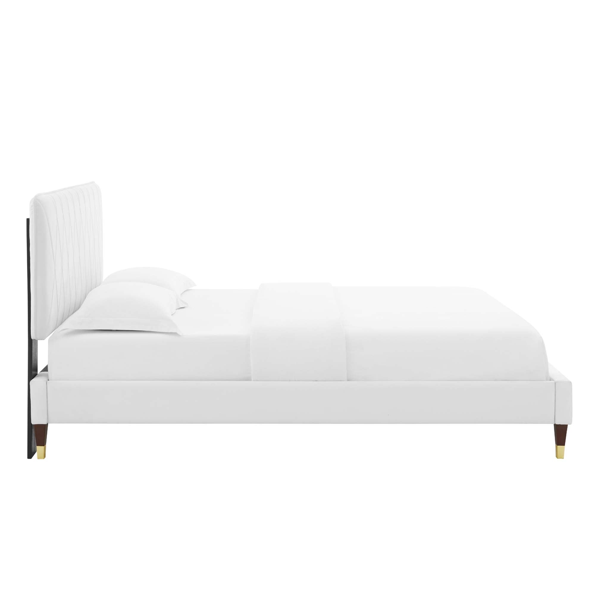 Phillipa Performance Velvet Platform Bed With Wood and Gold Legs