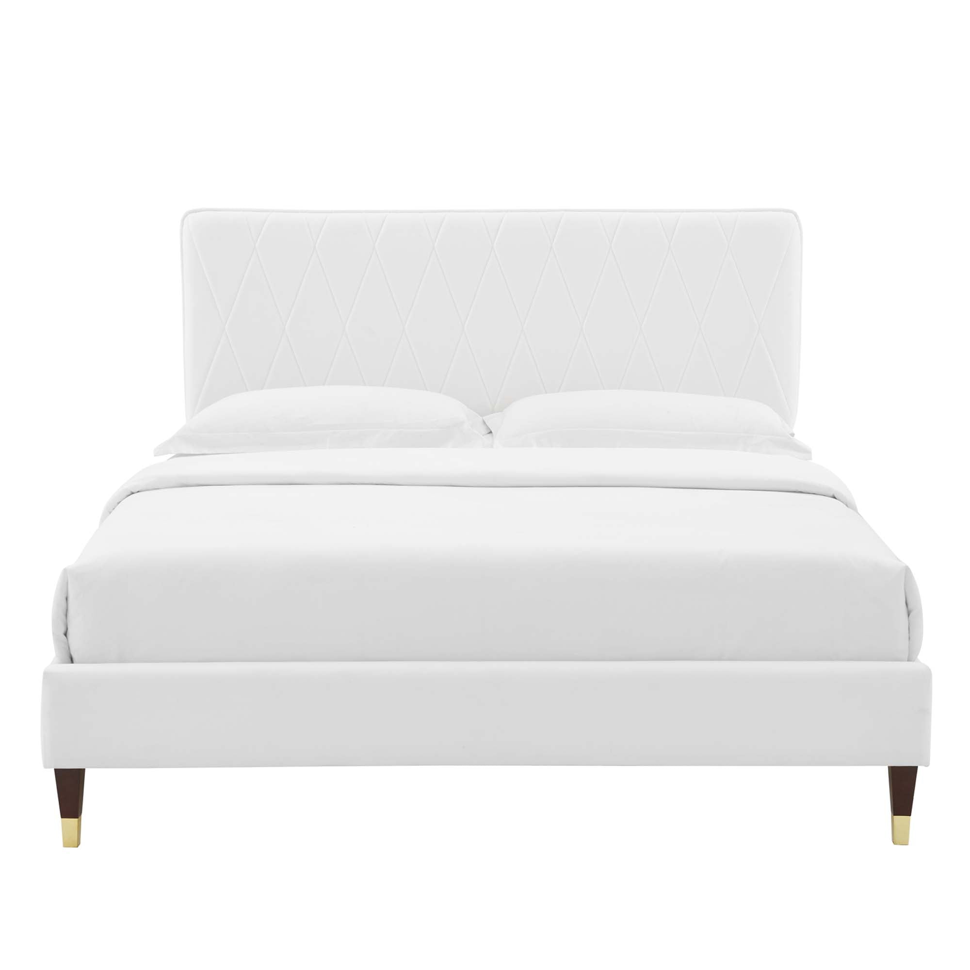 Phillipa Performance Velvet Platform Bed With Wood and Gold Legs